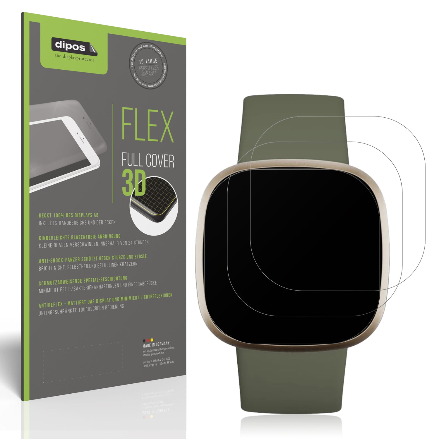 Matte Displayschutzfolie von dipos passend für Fitbit Versa 3, 100% Displayabdeckung und blasenfreie Montage