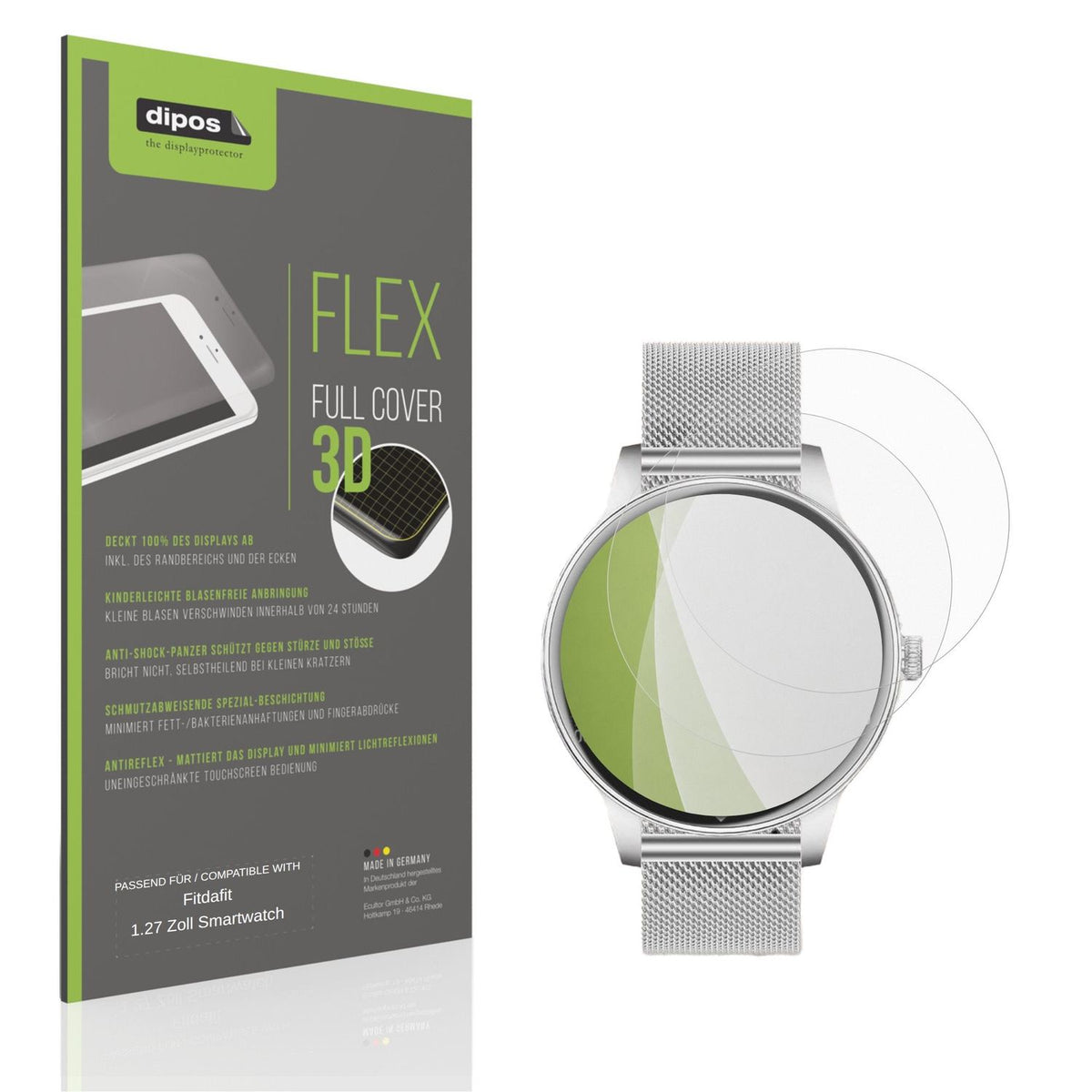 Matte Displayschutzfolie von dipos passend für Fitdafit 1.27 Zoll Smartwatch, 100% Displayabdeckung und blasenfreie Montage