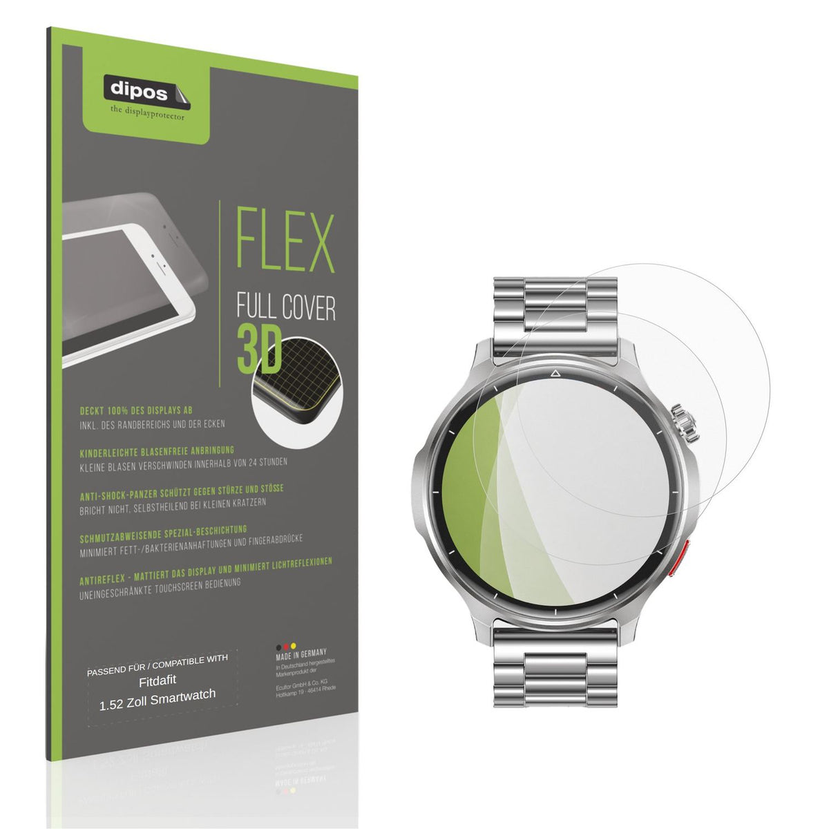Matte Displayschutzfolie von dipos passend für Fitdafit 1.52 Zoll Smartwatch, 100% Displayabdeckung und blasenfreie Montage