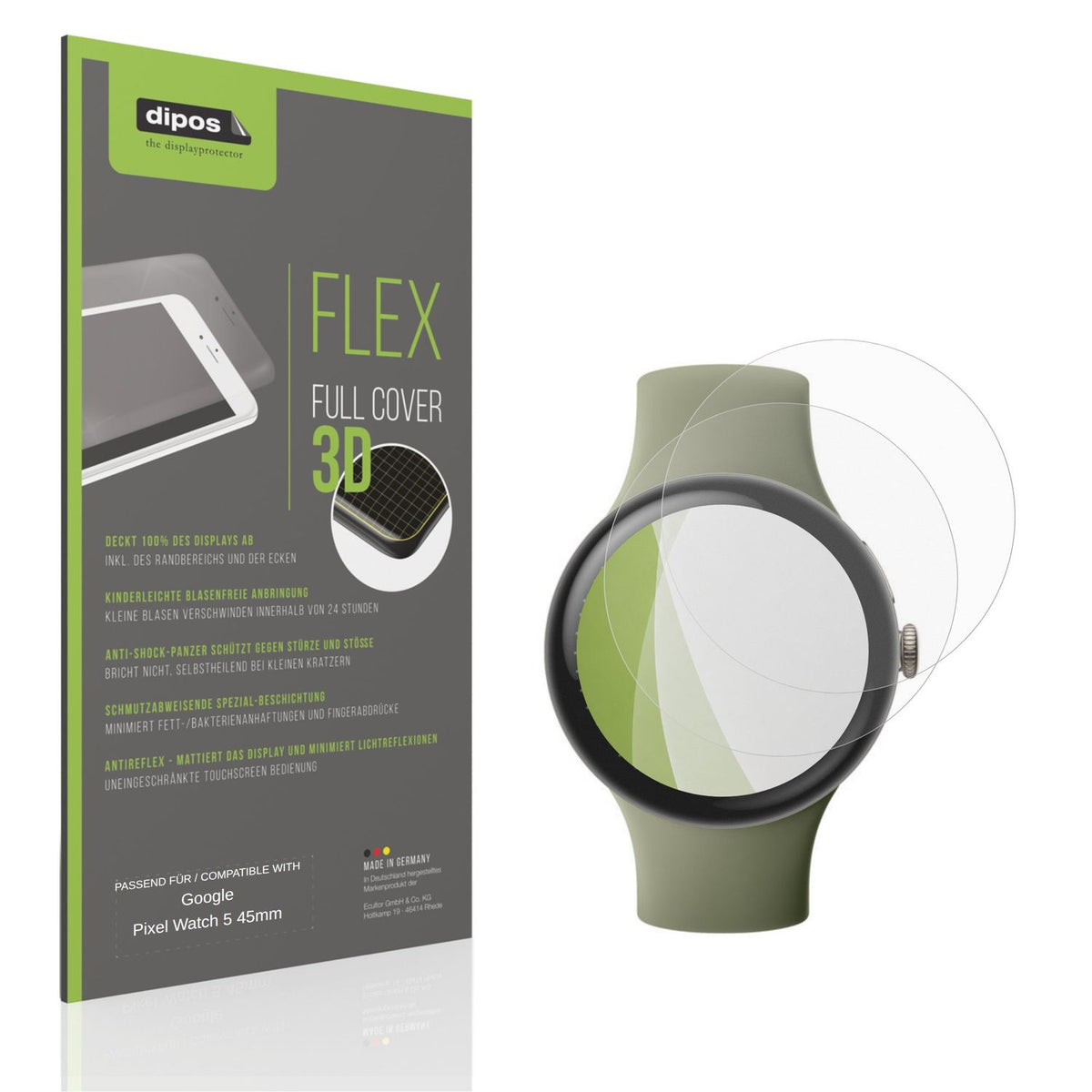 Matte Displayschutzfolie von dipos passend für Google Pixel Watch 5 45mm, 100% Displayabdeckung und blasenfreie Montage