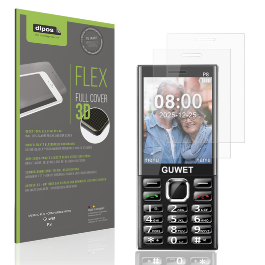 Matte Displayschutzfolie von dipos passend für Guwet P8, 100% Displayabdeckung und blasenfreie Montage