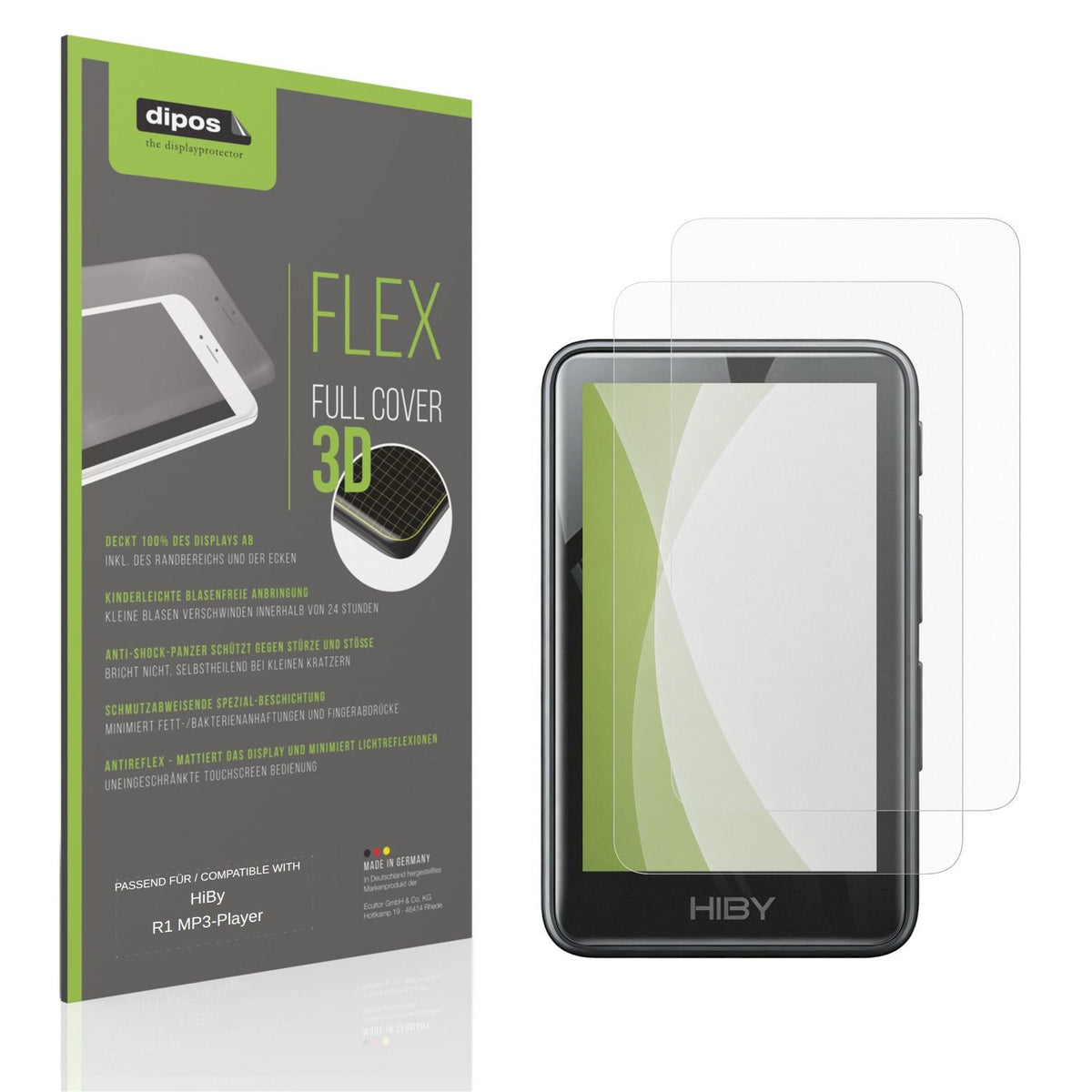 Matte Displayschutzfolie von dipos passend für HiBy R1 MP3-Player, 100% Displayabdeckung und blasenfreie Montage