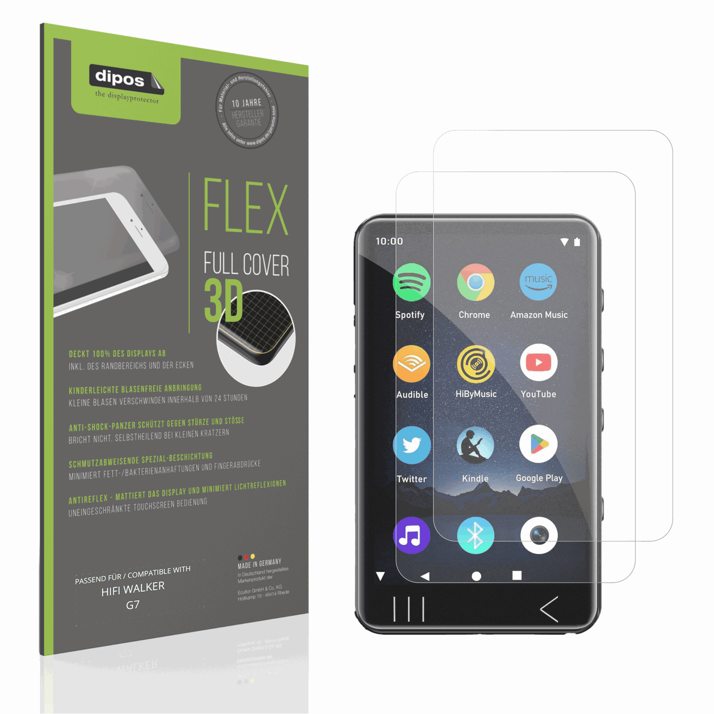 Matte Displayschutzfolie von dipos passend für HIFI WALKER G7, 100% Displayabdeckung und blasenfreie Montage