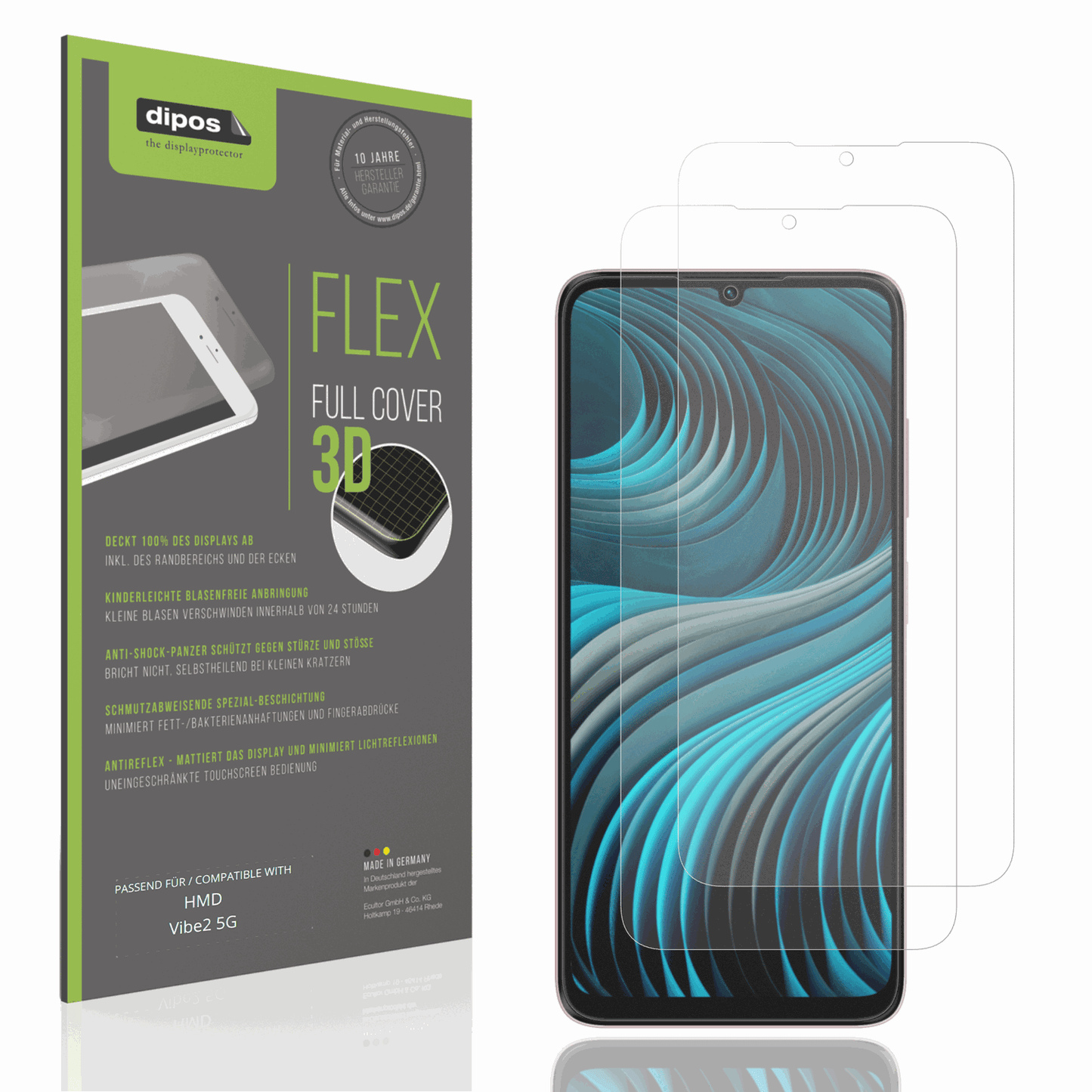 Matte Displayschutzfolie von dipos passend für HMD Vibe2 5G, 100% Displayabdeckung und blasenfreie Montage