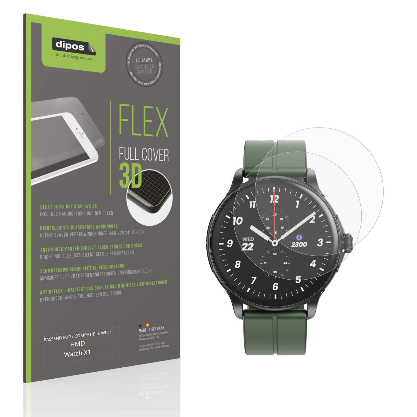 Matte Displayschutzfolie von dipos passend für HMD Watch X1, 100% Displayabdeckung und blasenfreie Montage