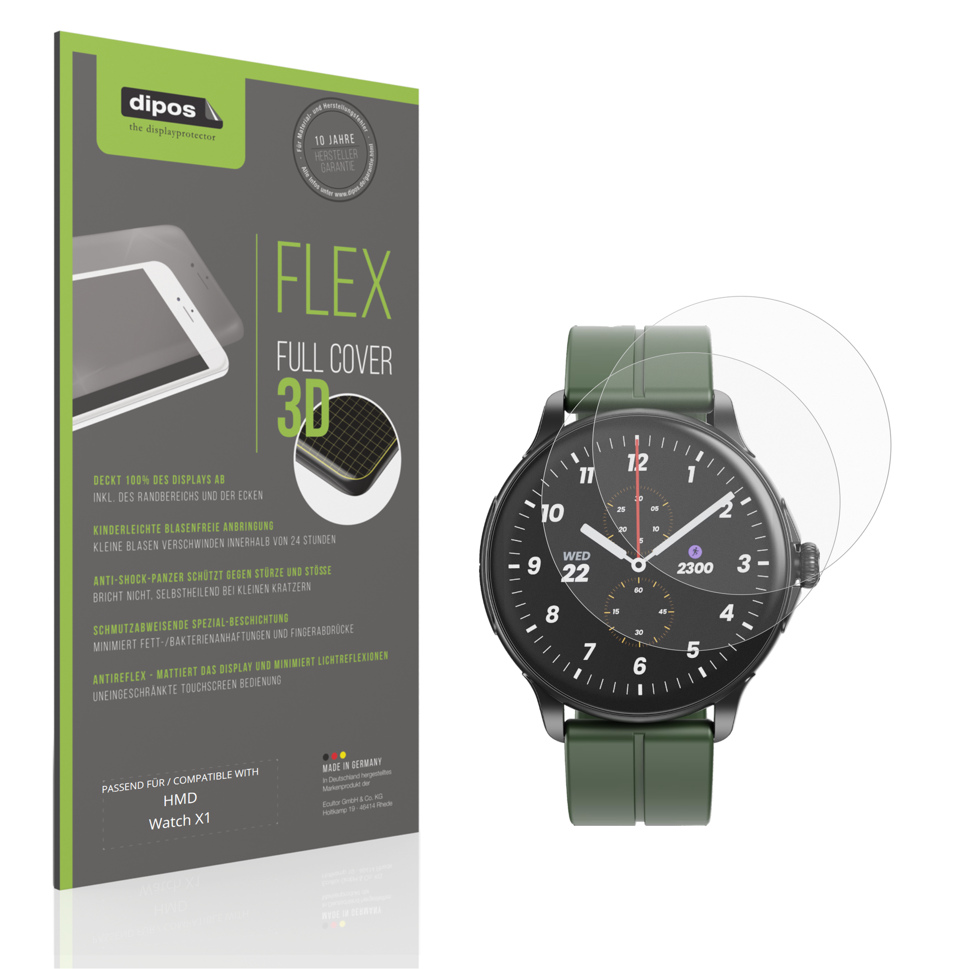 Matte Displayschutzfolie von dipos passend für HMD Watch X1, 100% Displayabdeckung und blasenfreie Montage