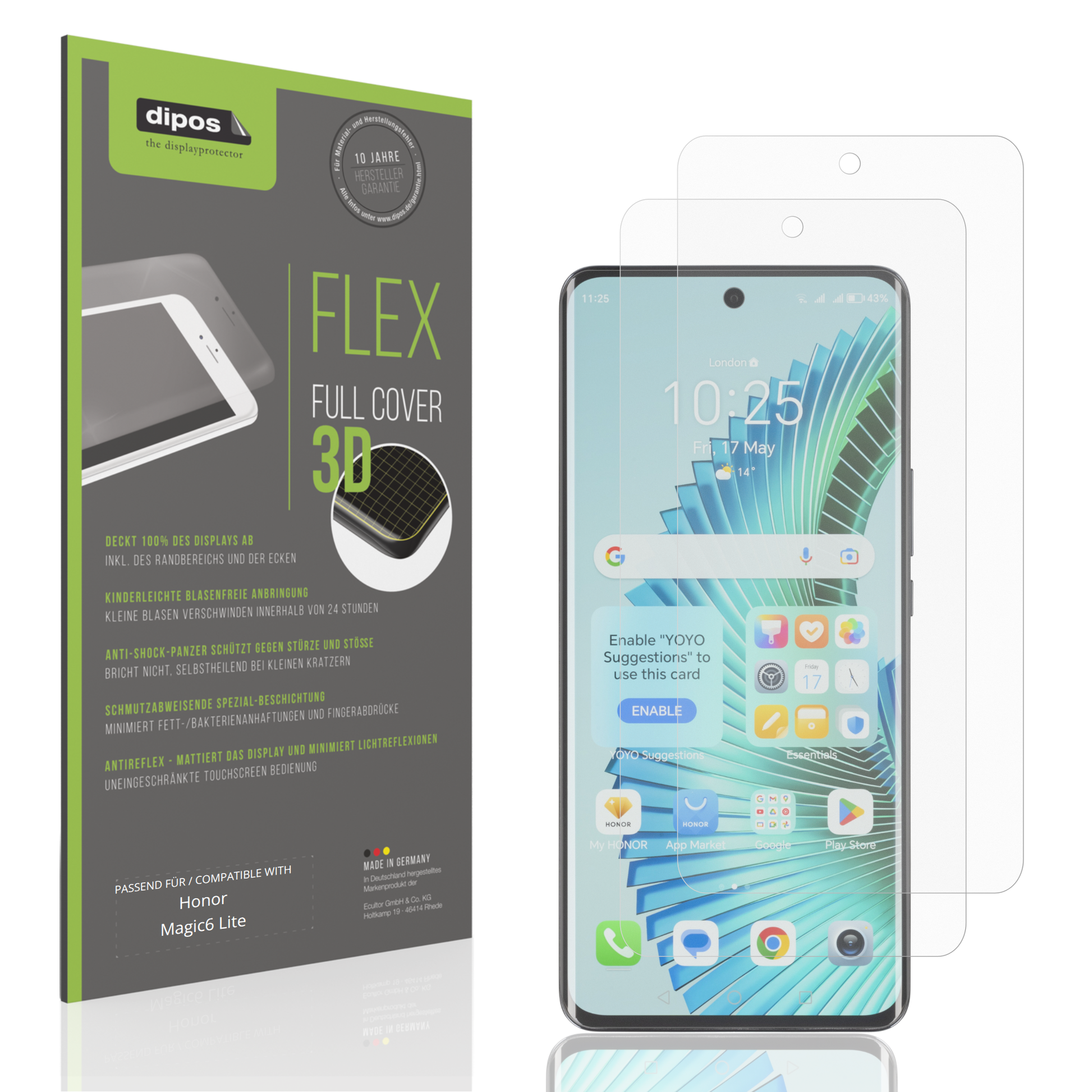 Matte Displayschutzfolie von dipos passend für Honor Magic6 Lite, 100% Displayabdeckung und blasenfreie Montage