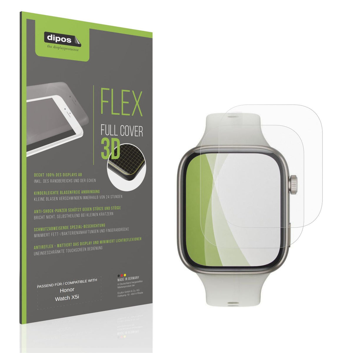 Matte Displayschutzfolie von dipos passend für Honor Watch X5i, 100% Displayabdeckung und blasenfreie Montage