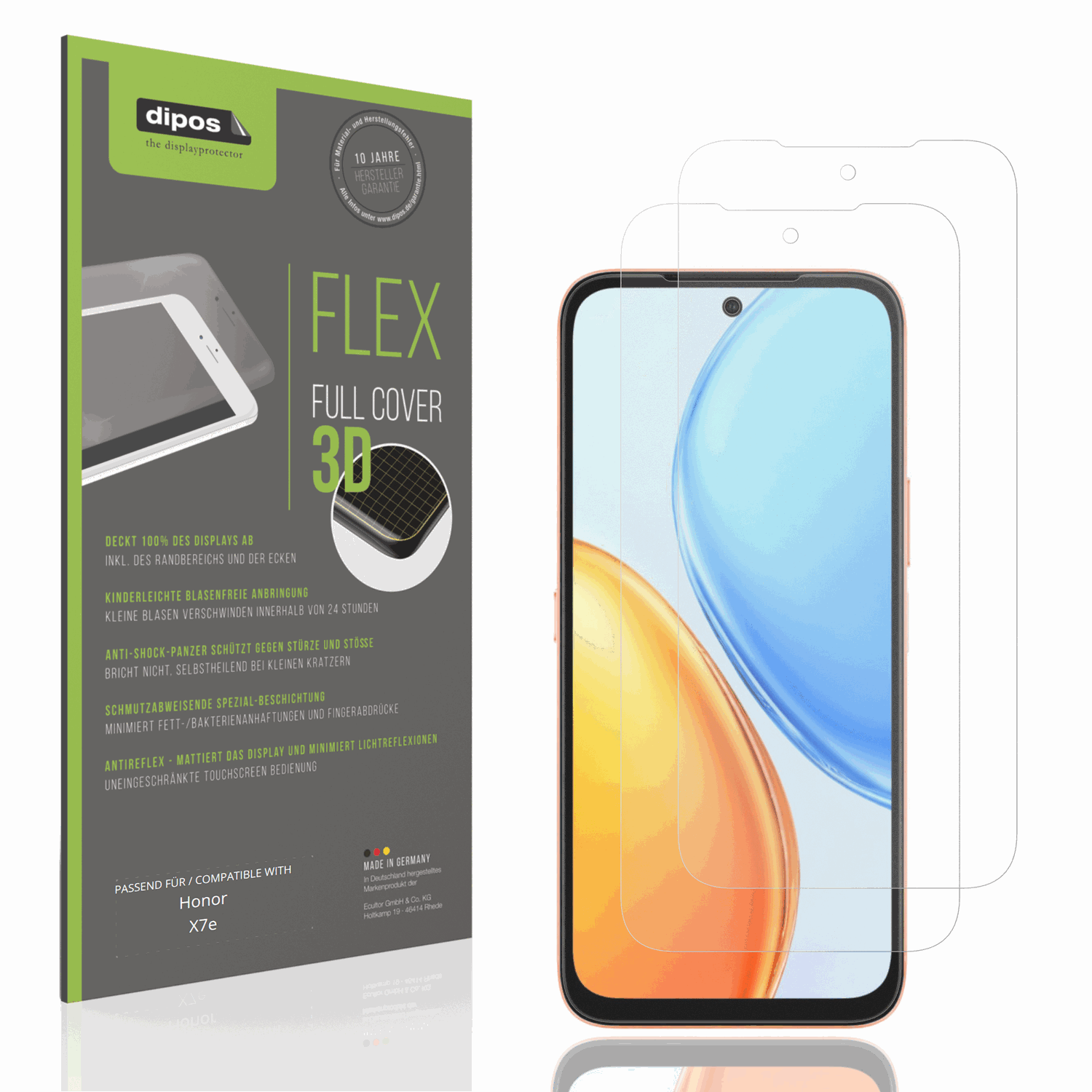 Matte Displayschutzfolie von dipos passend für Honor X7e, 100% Displayabdeckung und blasenfreie Montage