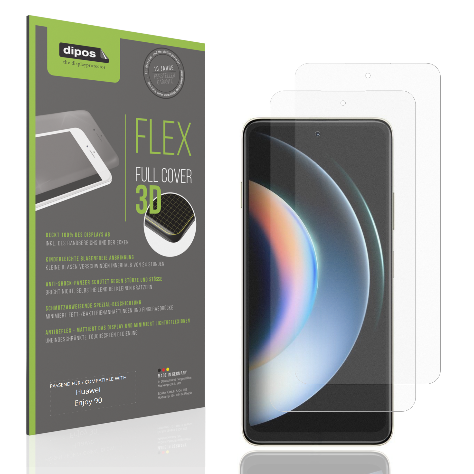 Matte Displayschutzfolie von dipos passend für Huawei Enjoy 90, 100% Displayabdeckung und blasenfreie Montage