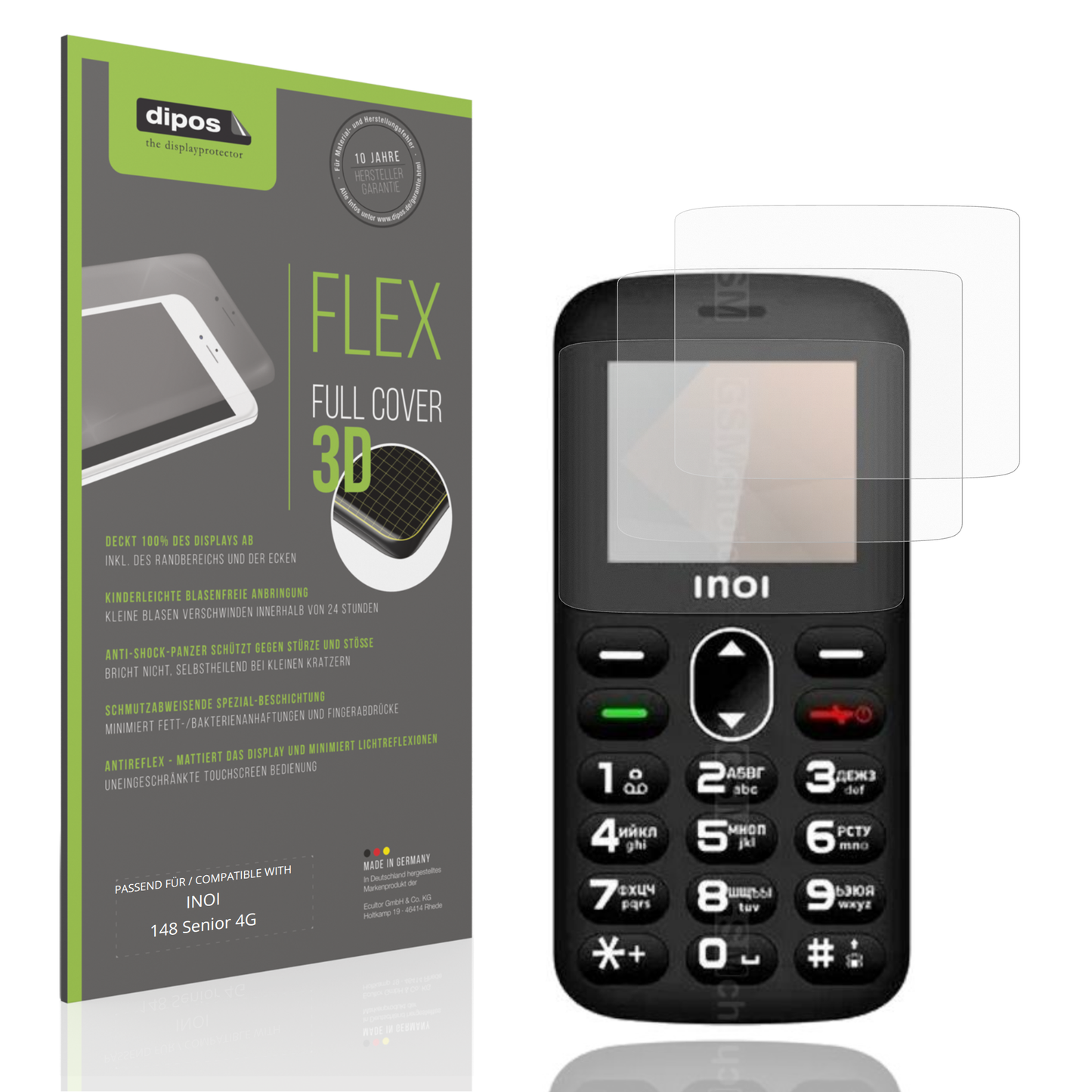 Matte Displayschutzfolie von dipos passend für INOI 148 Senior 4G, 100% Displayabdeckung und blasenfreie Montage