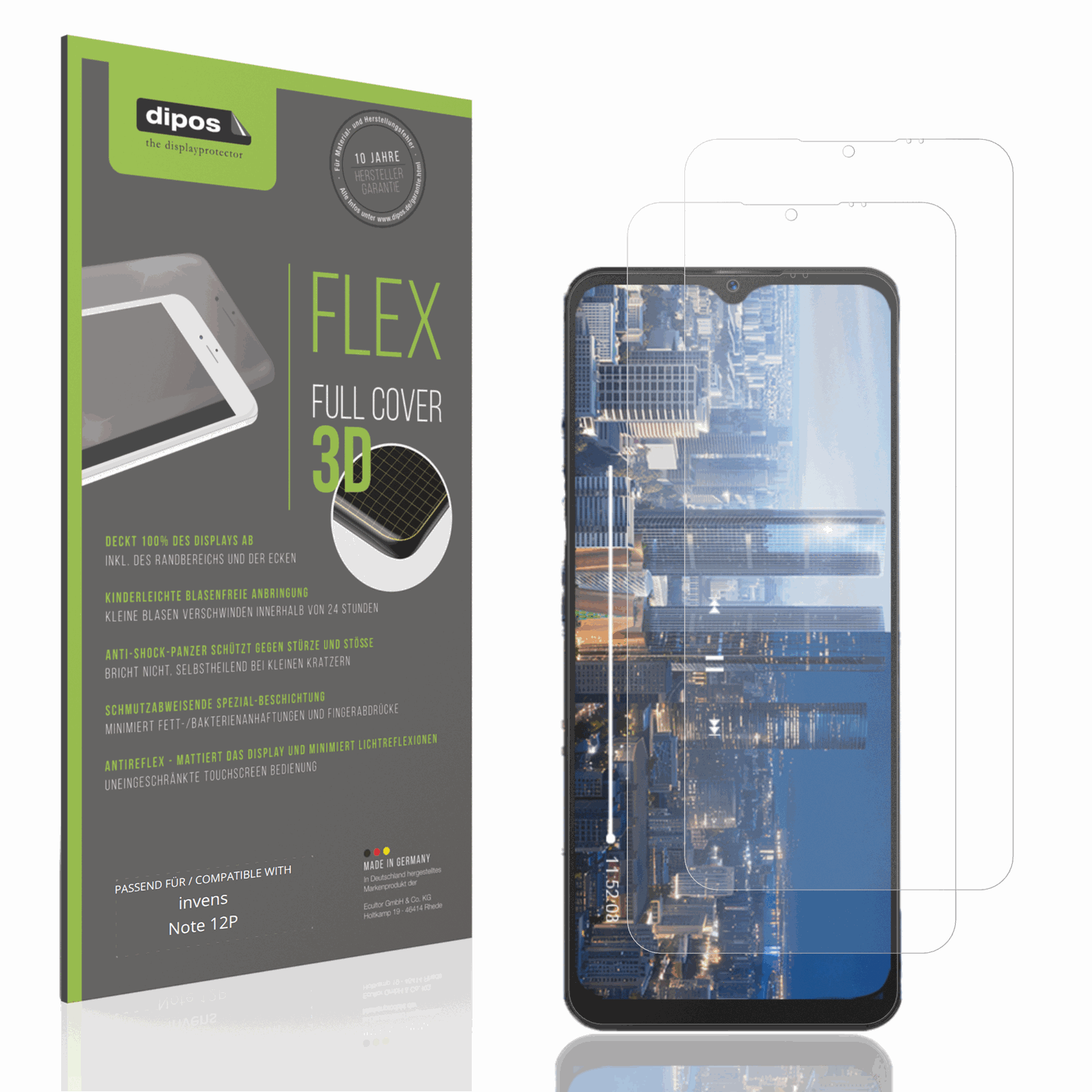 Matte Displayschutzfolie von dipos passend für invens Note 12P, 100% Displayabdeckung und blasenfreie Montage