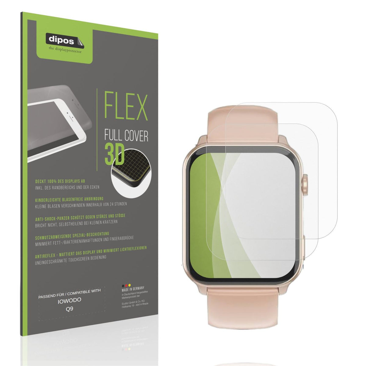 Matte Displayschutzfolie von dipos passend für IOWODO Q9, 100% Displayabdeckung und blasenfreie Montage