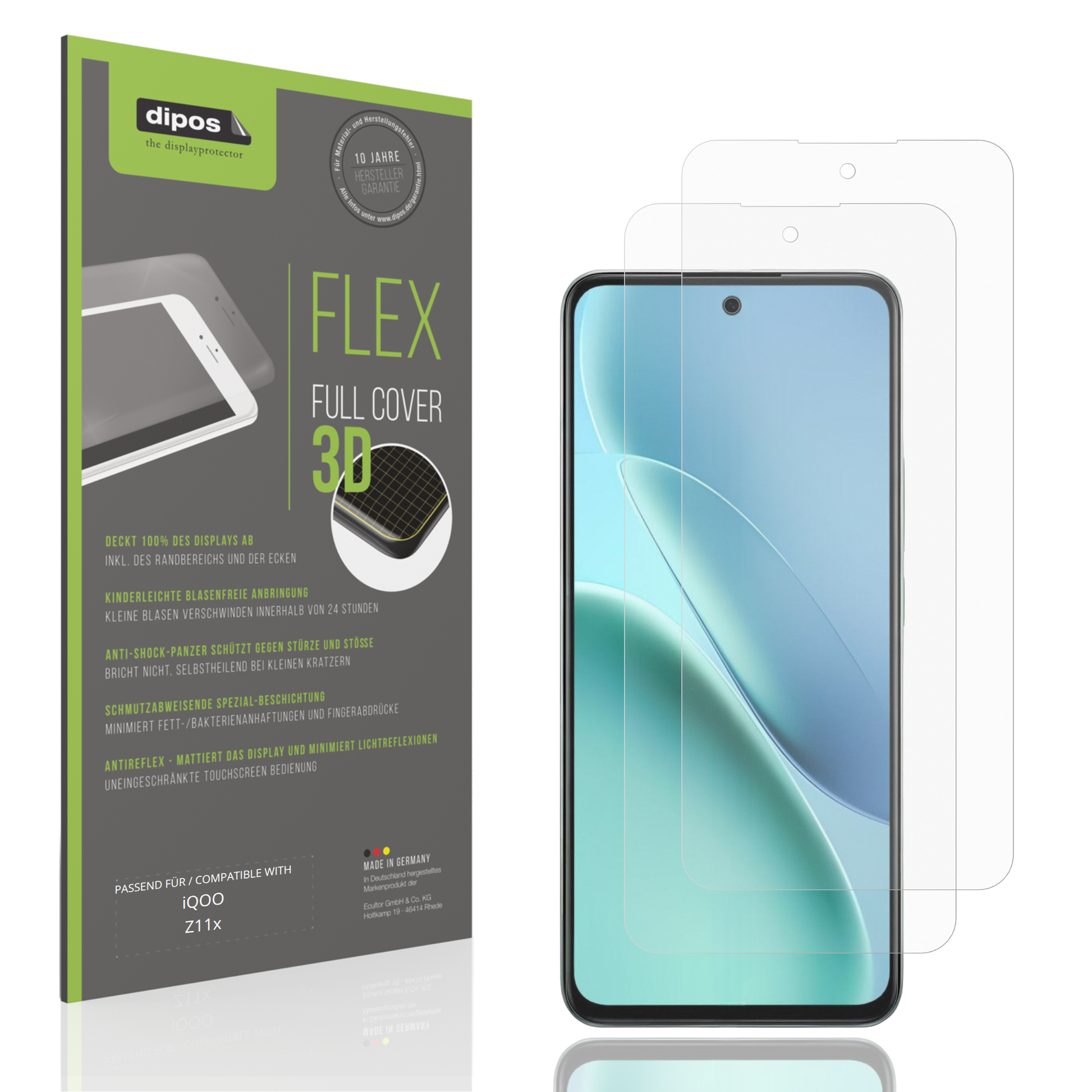 Matte Displayschutzfolie von dipos passend für iQOO Z11x, 100% Displayabdeckung und blasenfreie Montage