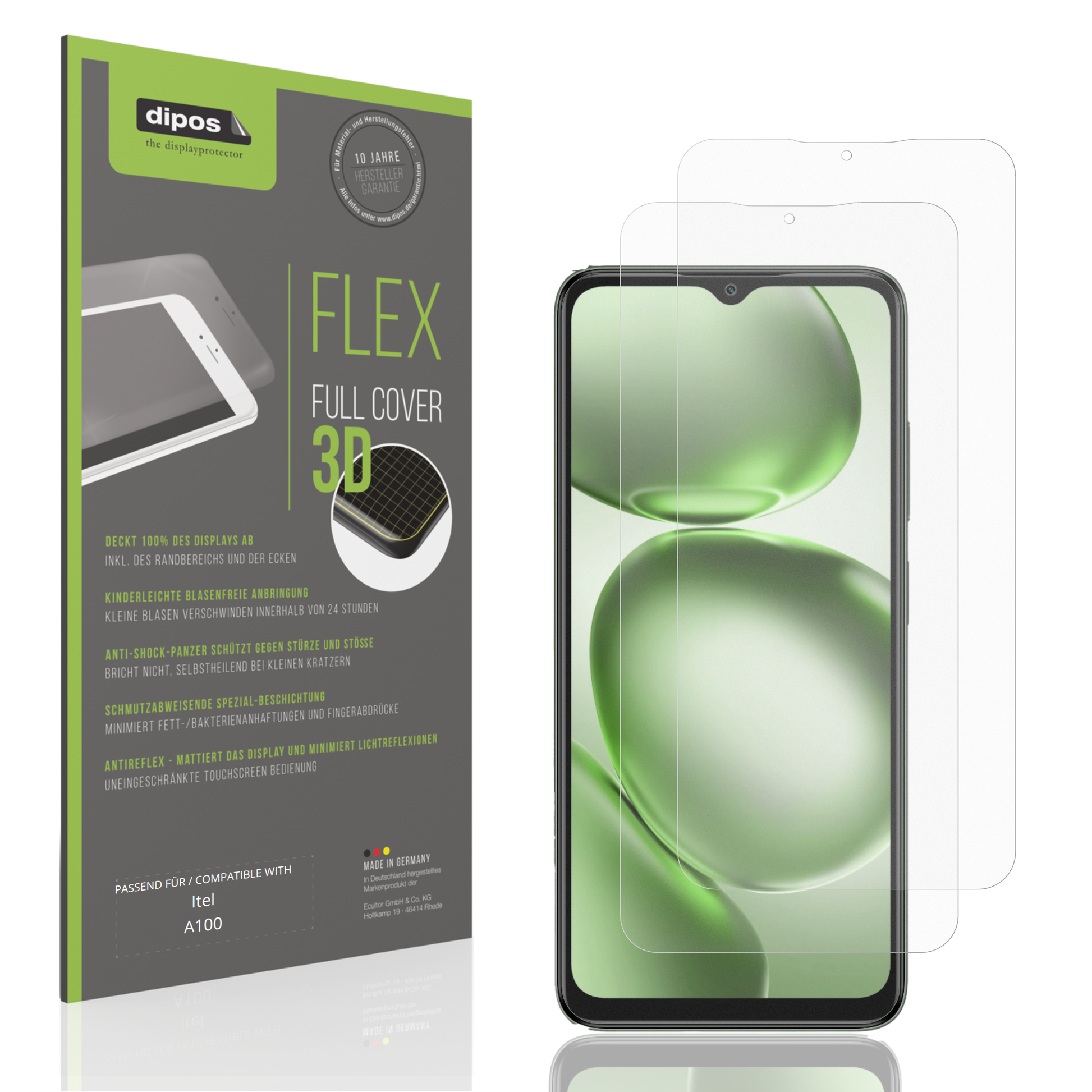 Matte Displayschutzfolie von dipos passend für Itel A100, 100% Displayabdeckung und blasenfreie Montage