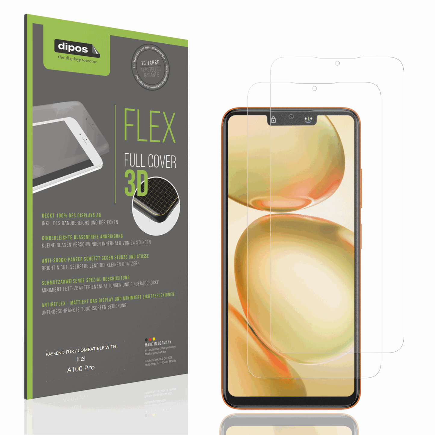 Matte Displayschutzfolie von dipos passend für Itel A100 Pro, 100% Displayabdeckung und blasenfreie Montage