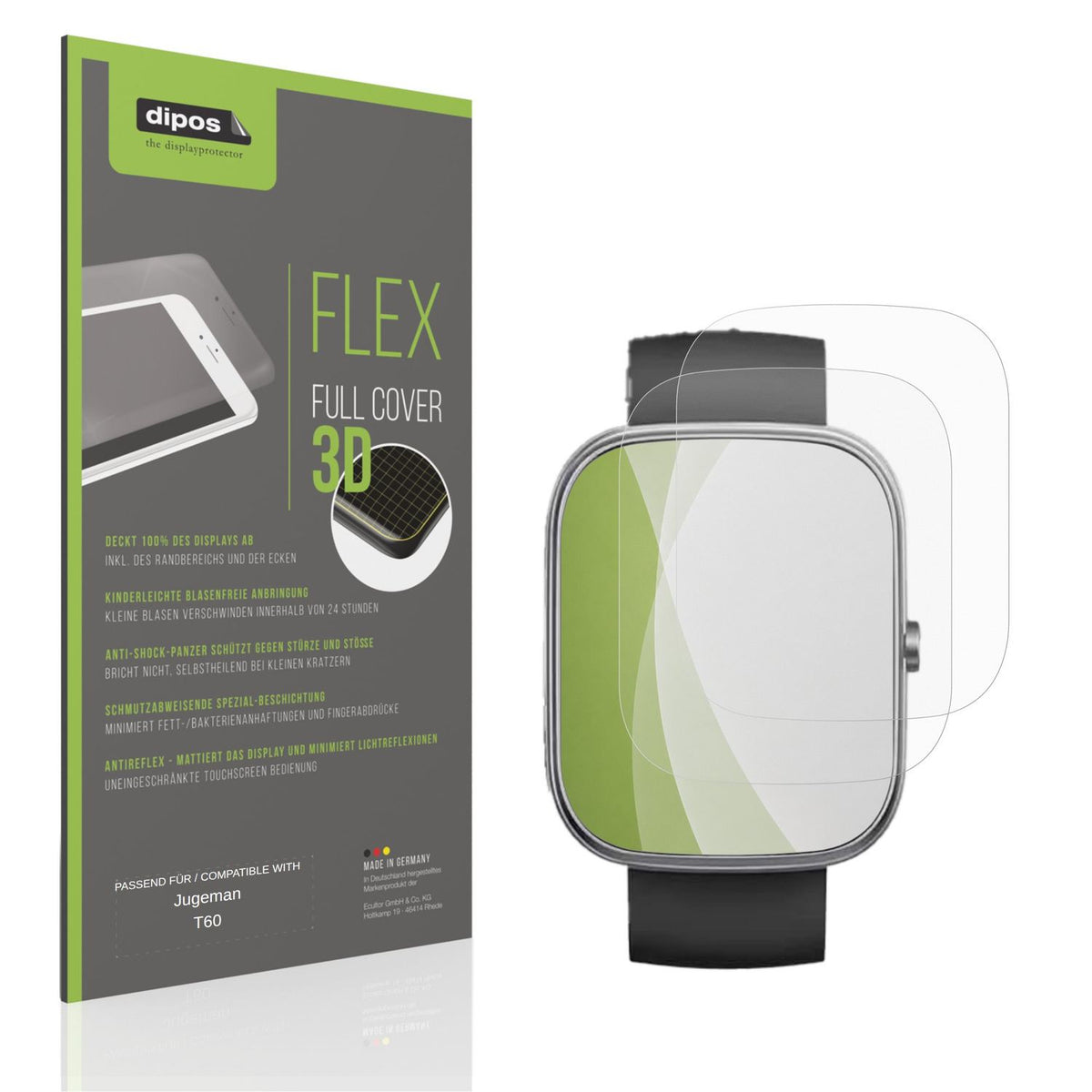 Matte Displayschutzfolie von dipos passend für Jugeman T60, 100% Displayabdeckung und blasenfreie Montage