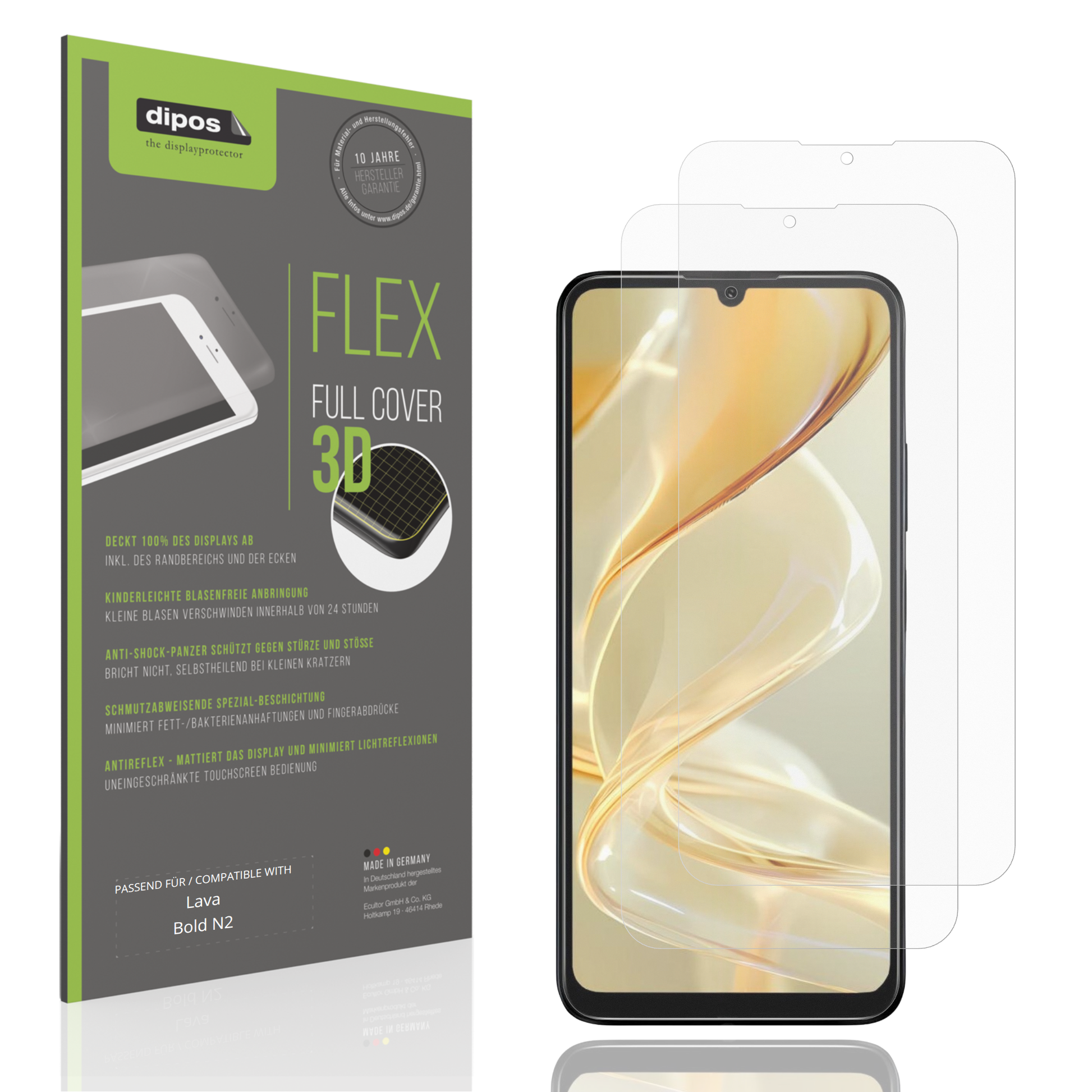 Matte Displayschutzfolie von dipos passend für Lava Bold N2, 100% Displayabdeckung und blasenfreie Montage