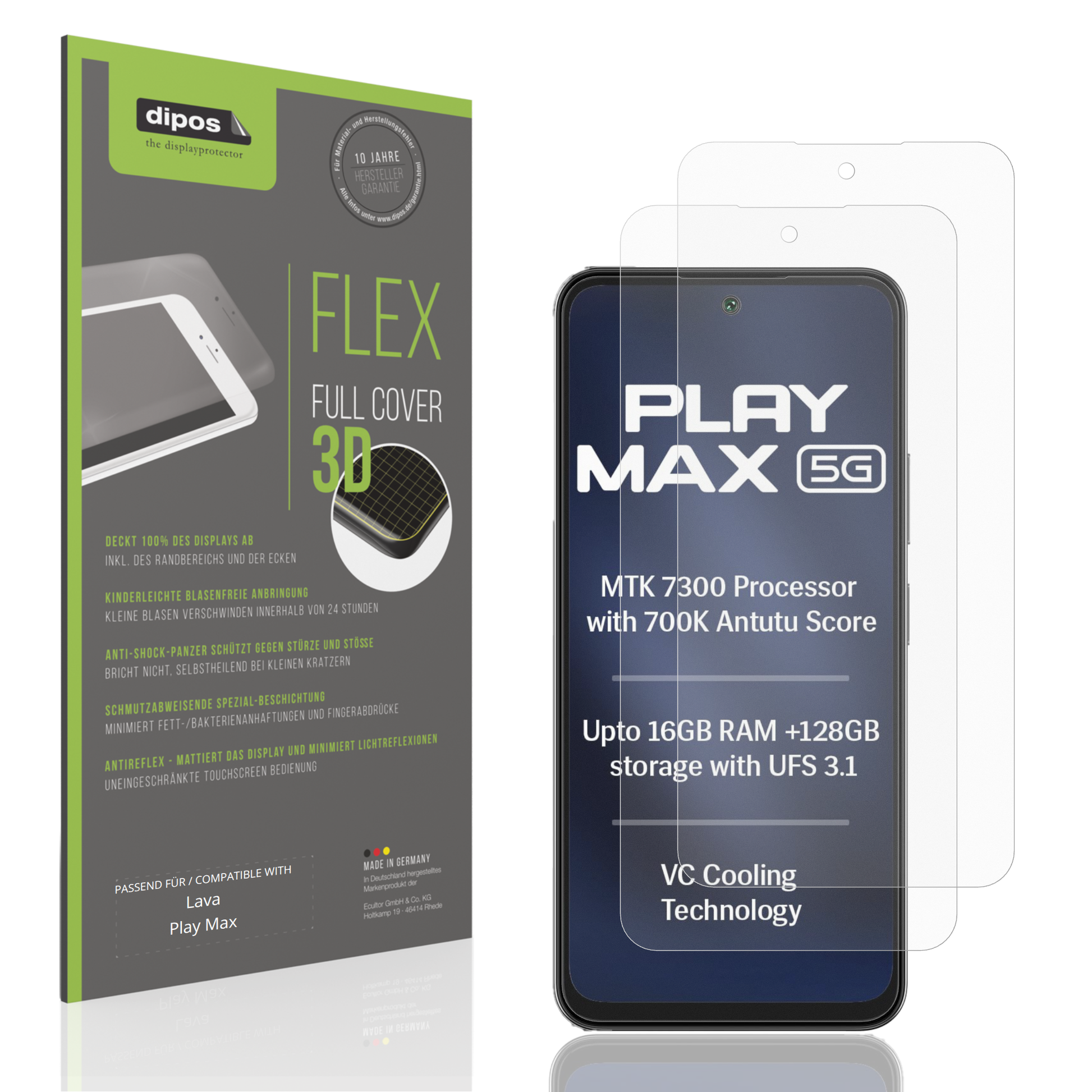 Matte Displayschutzfolie von dipos passend für Lava Play Max, 100% Displayabdeckung und blasenfreie Montage