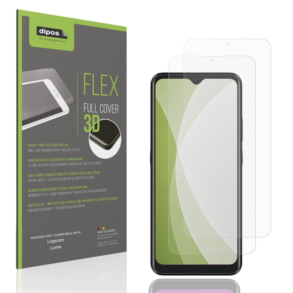 Matte Displayschutzfolie von dipos passend für Logicom Luma, 100% Displayabdeckung und blasenfreie Montage