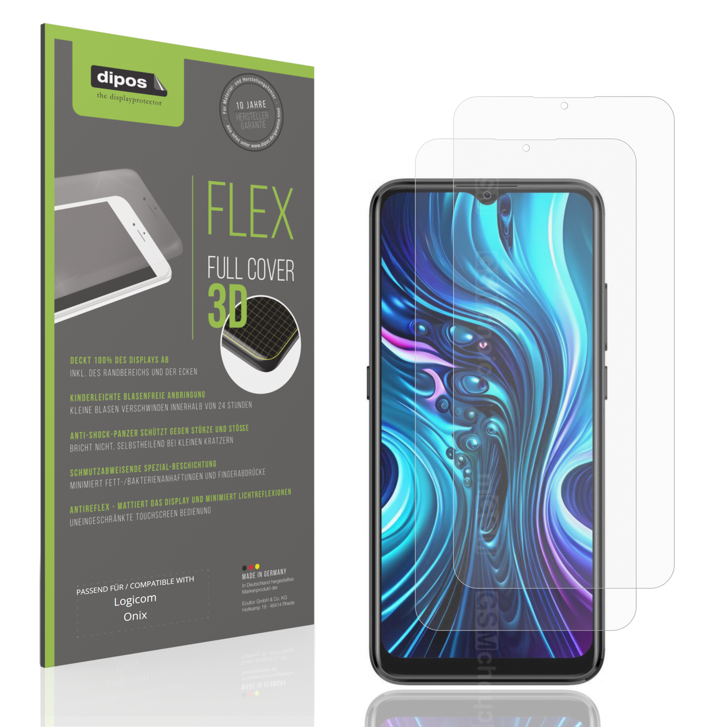 Matte Displayschutzfolie von dipos passend für Logicom Onix, 100% Displayabdeckung und blasenfreie Montage