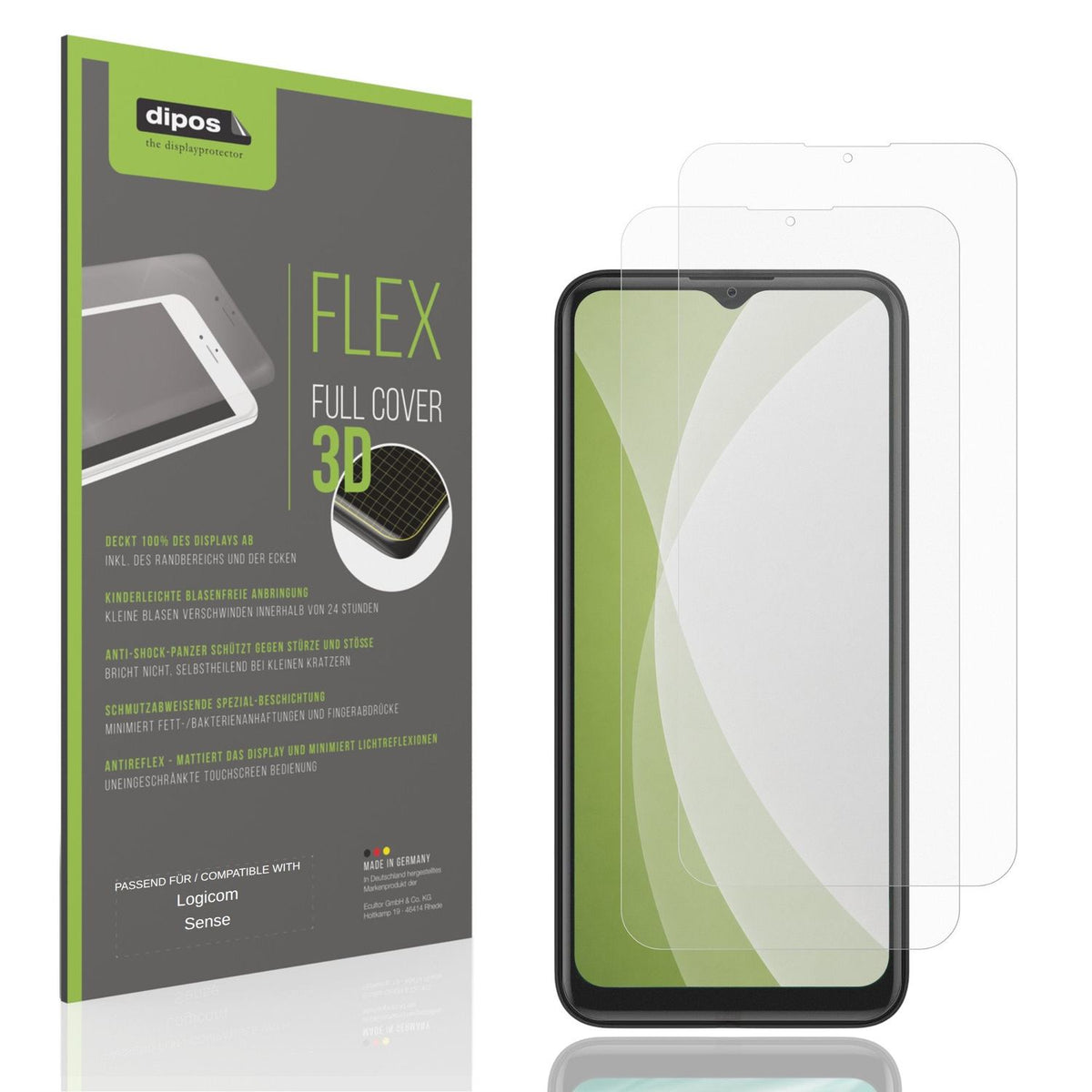 Matte Displayschutzfolie von dipos passend für Logicom Sense, 100% Displayabdeckung und blasenfreie Montage