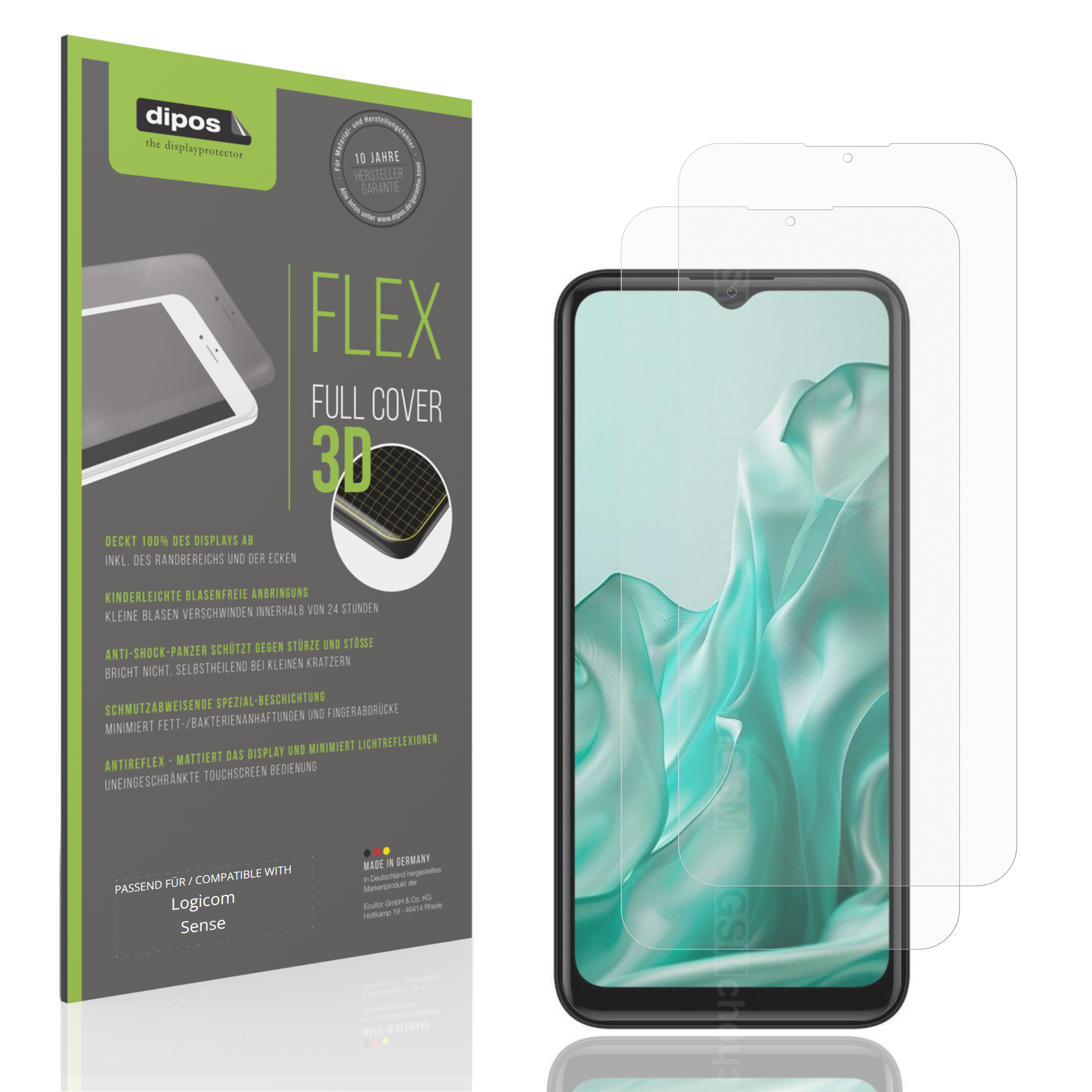 Matte Displayschutzfolie von dipos passend für Logicom Sense, 100% Displayabdeckung und blasenfreie Montage