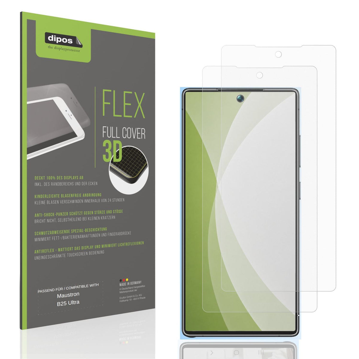 Matte Displayschutzfolie von dipos passend für Maustron B25 Ultra, 100% Displayabdeckung und blasenfreie Montage