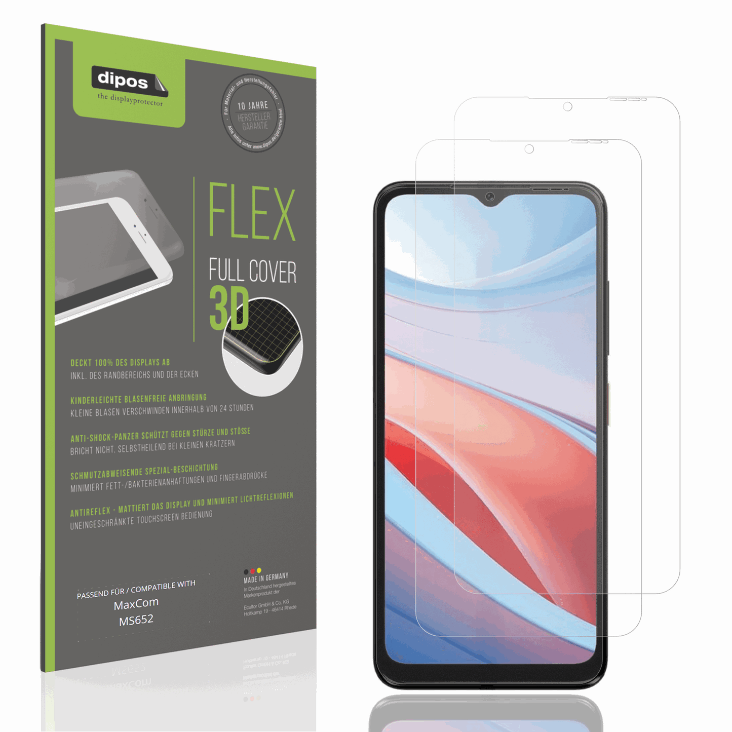 Matte Displayschutzfolie von dipos passend für MaxCom MS652, 100% Displayabdeckung und blasenfreie Montage