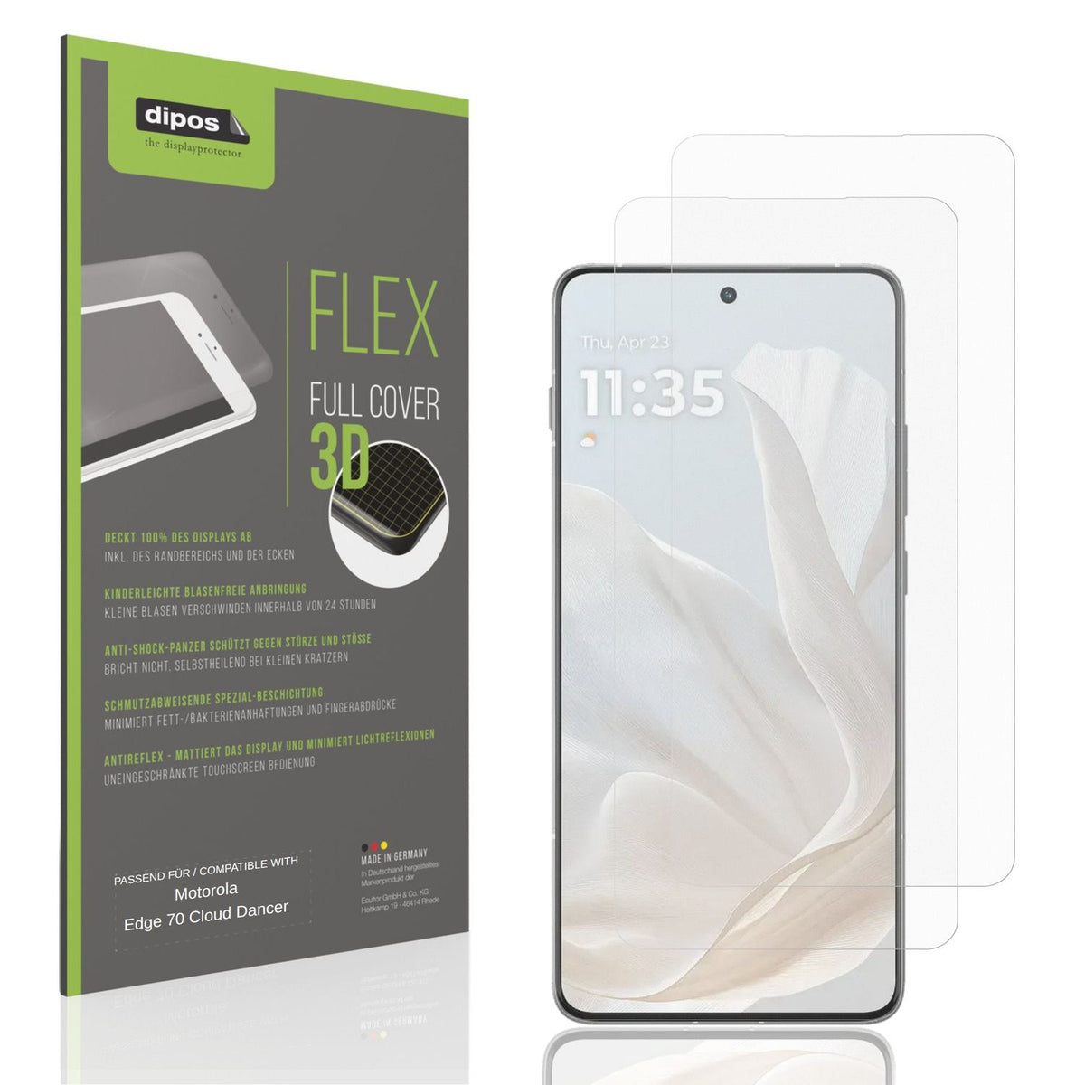Matte Displayschutzfolie von dipos passend für Motorola Edge 70 Cloud Dancer, 100% Displayabdeckung und blasenfreie Montage