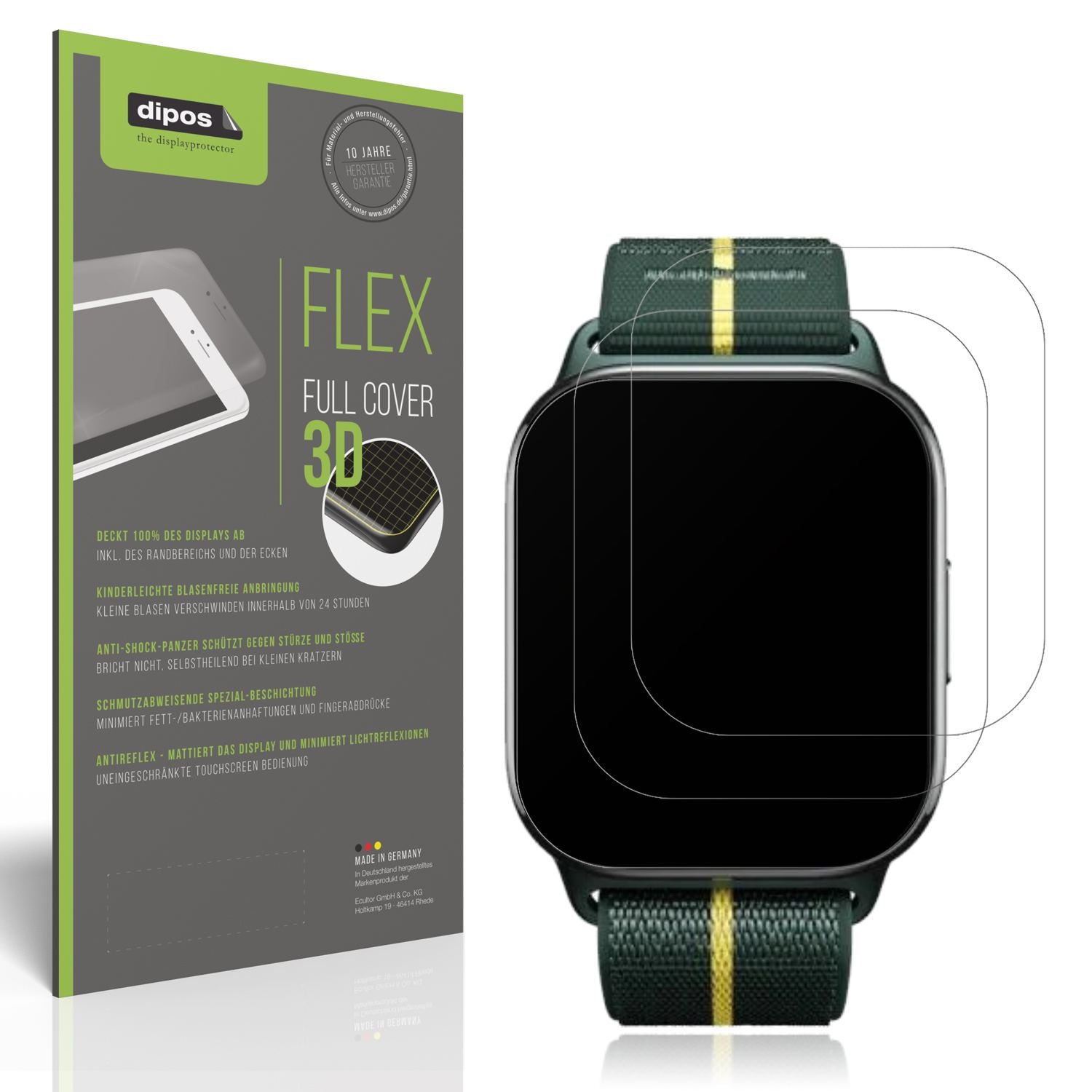 Matte Displayschutzfolie von dipos passend für Motorola Moto Watch Fit 1.9 Zoll, 100% Displayabdeckung und blasenfreie Montage