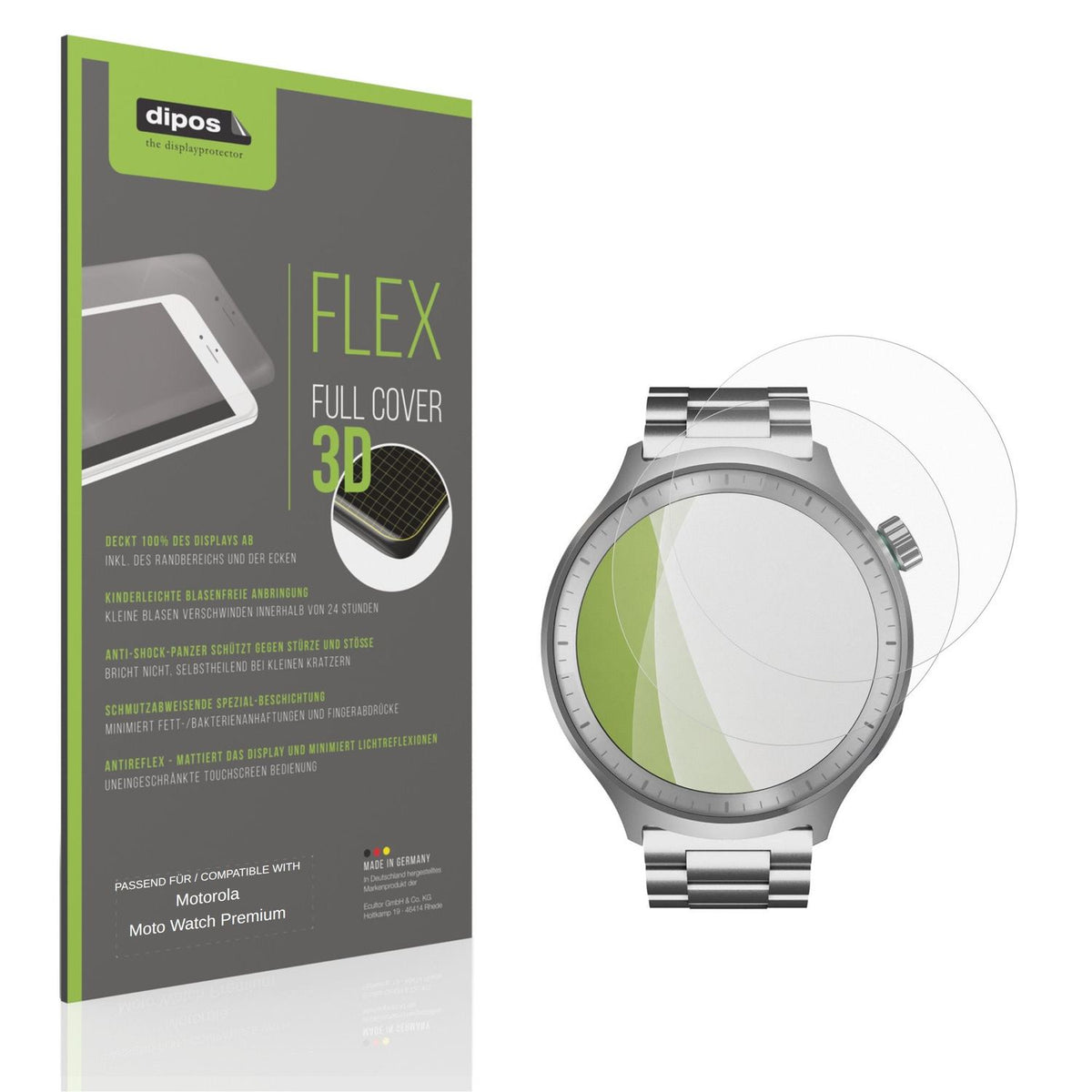 Matte Displayschutzfolie von dipos passend für Motorola Moto Watch Premium, 100% Displayabdeckung und blasenfreie Montage