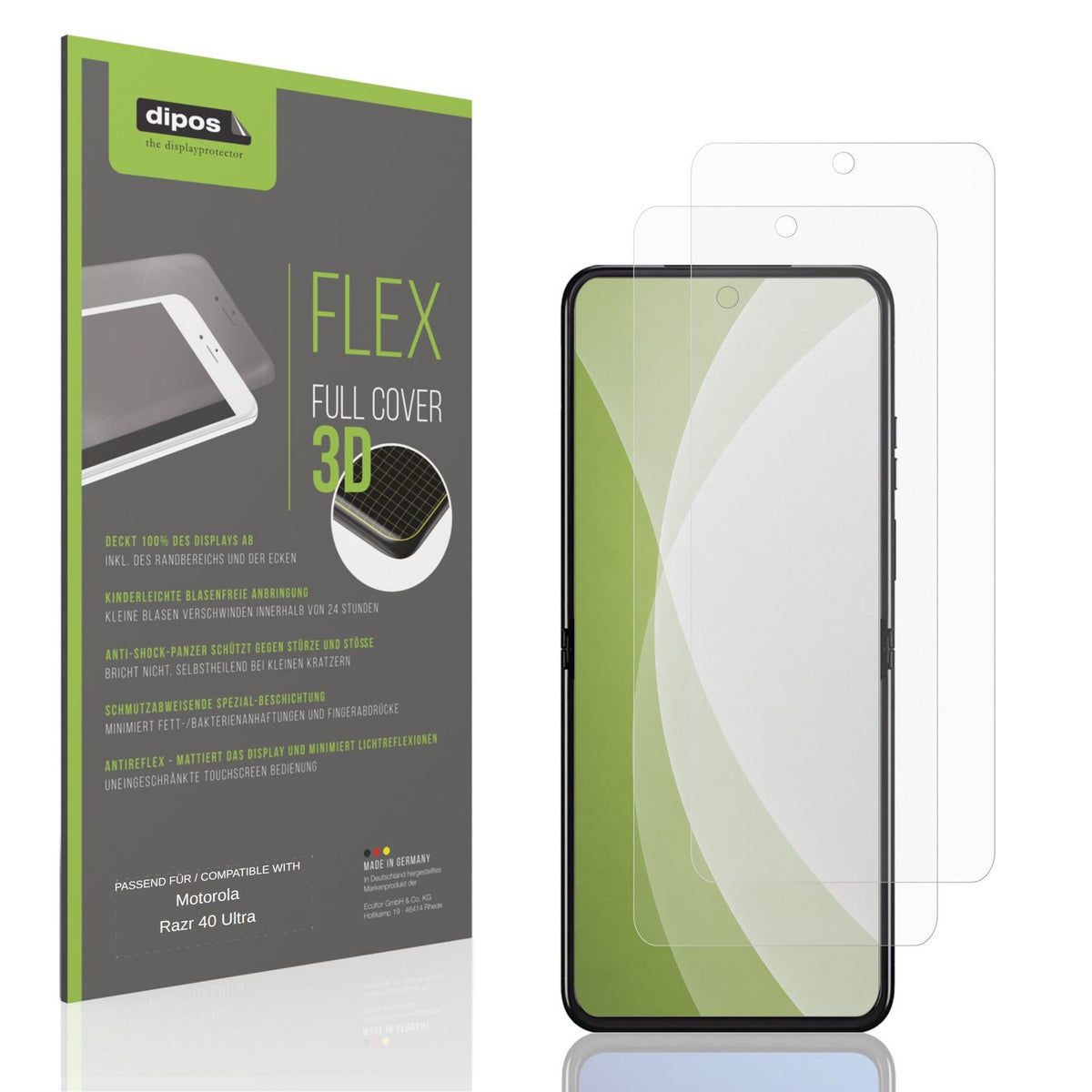 Matte Displayschutzfolie von dipos passend für Motorola Razr 40 Ultra, 100% Displayabdeckung und blasenfreie Montage