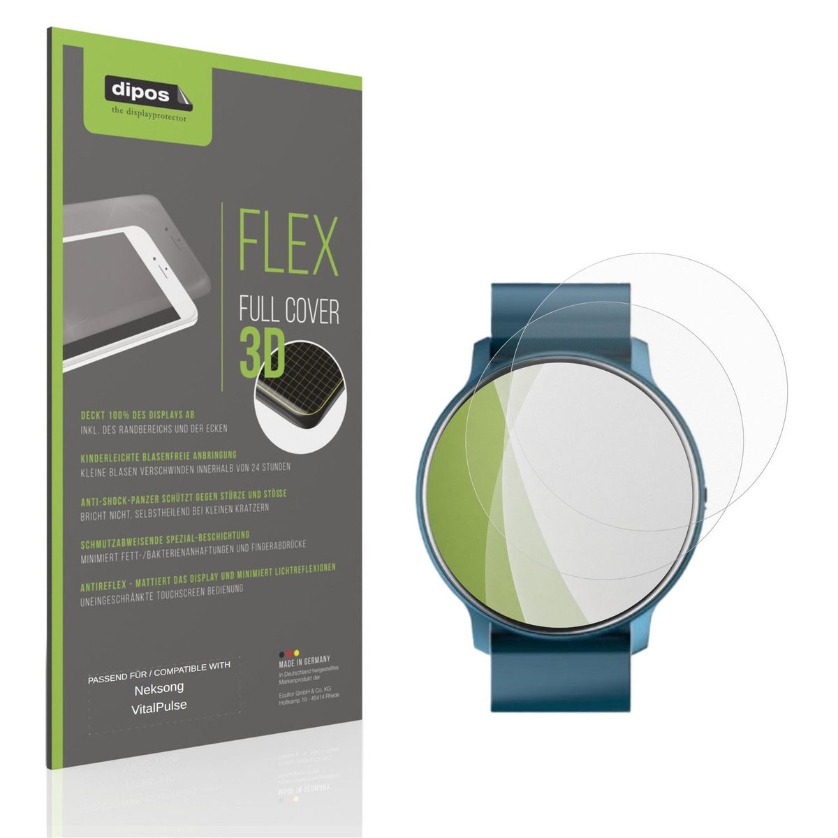 Matte Displayschutzfolie von dipos passend für Neksong VitalPulse, 100% Displayabdeckung und blasenfreie Montage