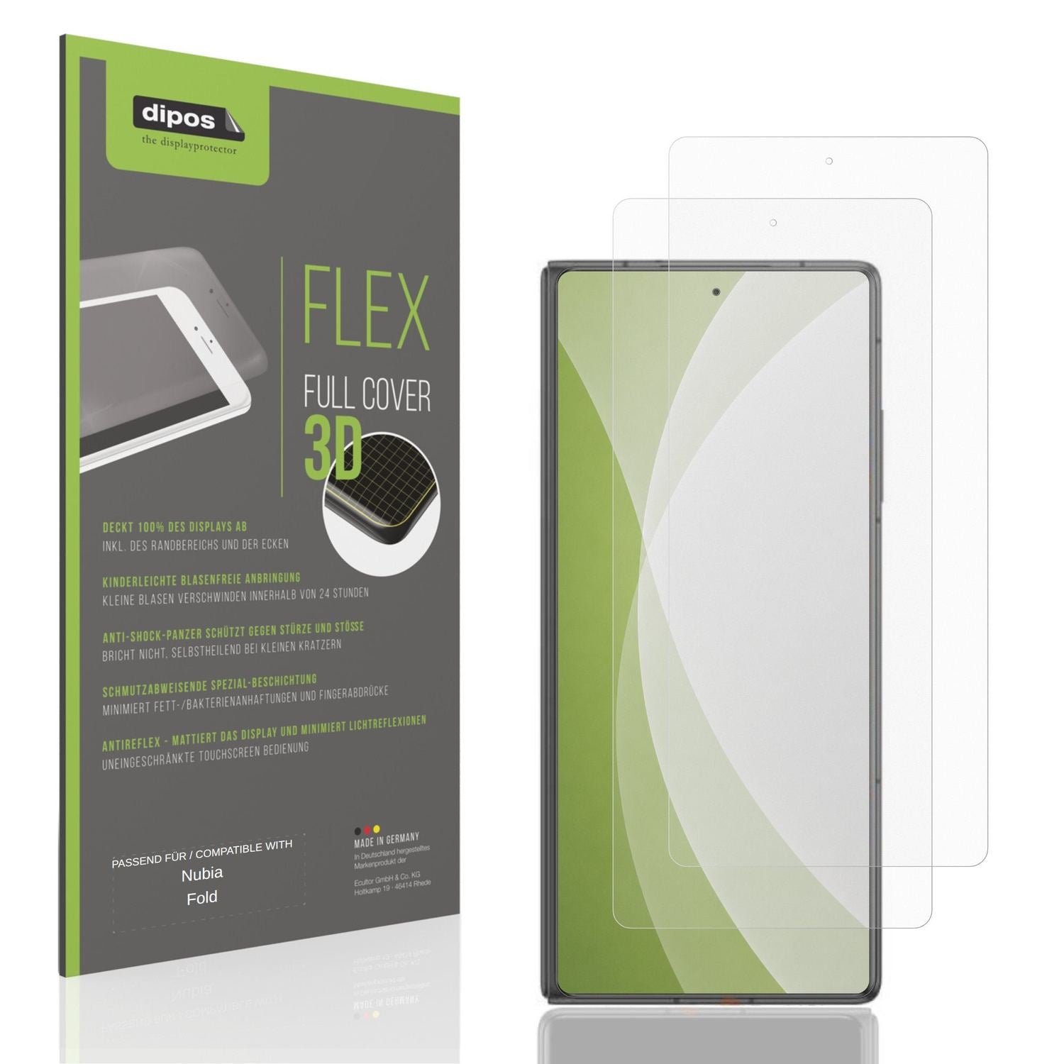 Matte Displayschutzfolie von dipos passend für Nubia Fold Aussenseite, 100% Displayabdeckung und blasenfreie Montage