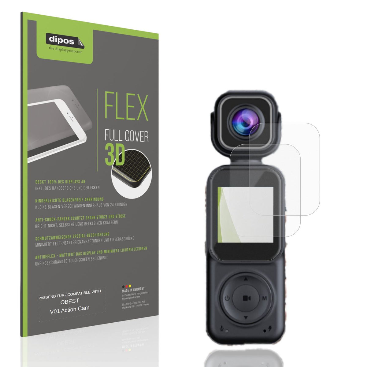 Matte Displayschutzfolie von dipos passend für OBEST V01 Action Cam, 100% Displayabdeckung und blasenfreie Montage