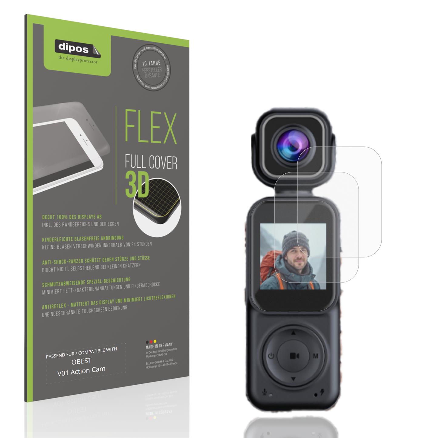 Matte Displayschutzfolie von dipos passend für OBEST V01 Action Cam, 100% Displayabdeckung und blasenfreie Montage