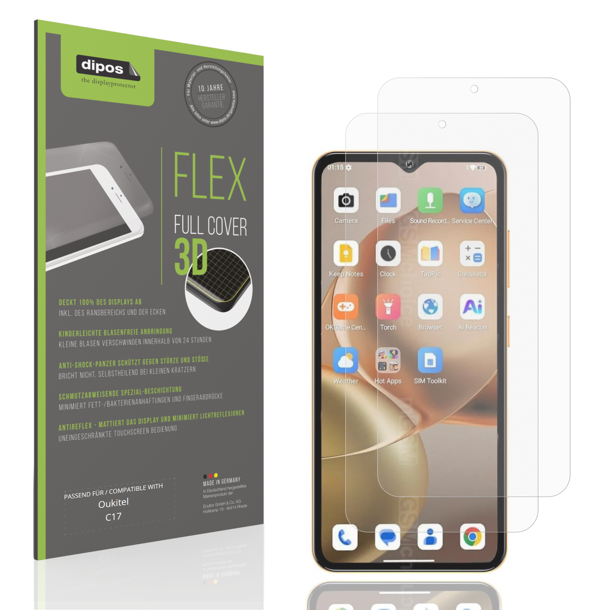 Matte Displayschutzfolie von dipos passend für Oukitel C17, 100% Displayabdeckung und blasenfreie Montage
