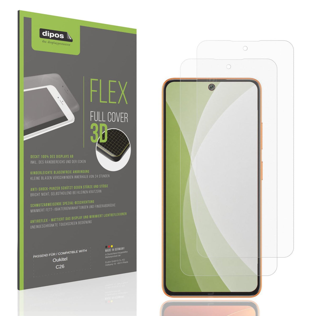 Matte Displayschutzfolie von dipos passend für Oukitel C26, 100% Displayabdeckung und blasenfreie Montage