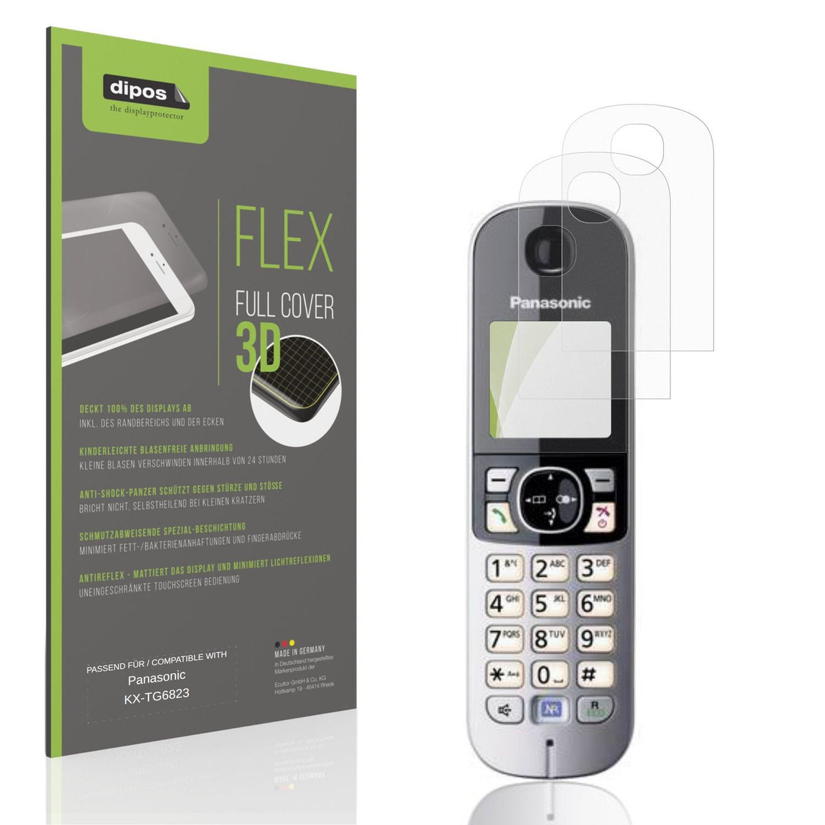 Matte Displayschutzfolie von dipos passend für Panasonic KX-TG6823, 100% Displayabdeckung und blasenfreie Montage