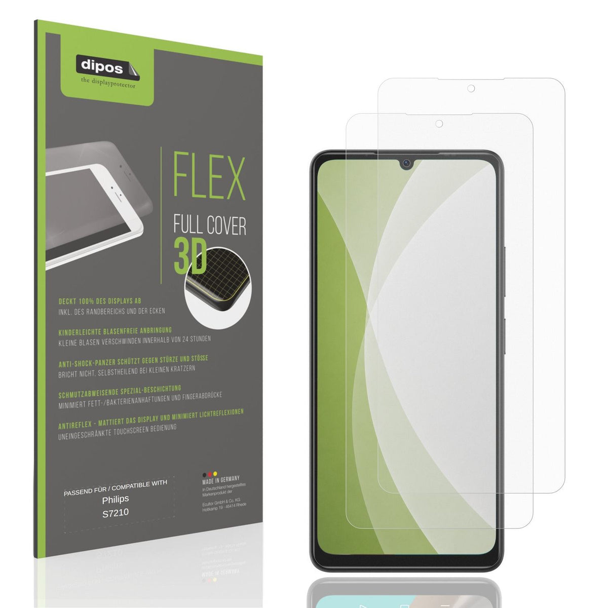Matte Displayschutzfolie von dipos passend für Philips S7210, 100% Displayabdeckung und blasenfreie Montage