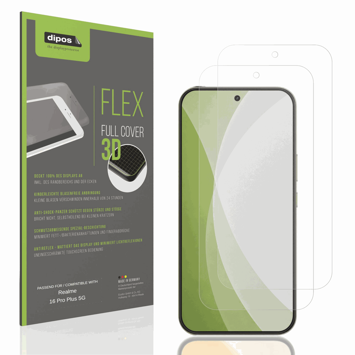 Matte Displayschutzfolie von dipos passend für Realme 16 Pro Plus 5G, 100% Displayabdeckung und blasenfreie Montage