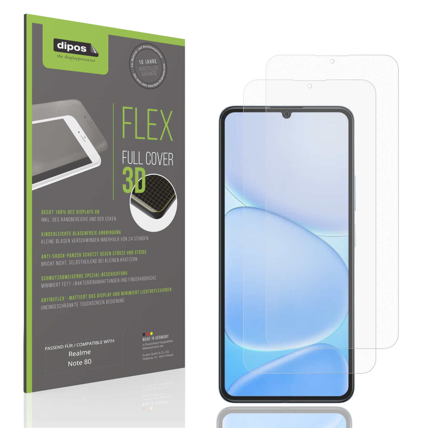 Matte Displayschutzfolie von dipos passend für Realme Note 80, 100% Displayabdeckung und blasenfreie Montage