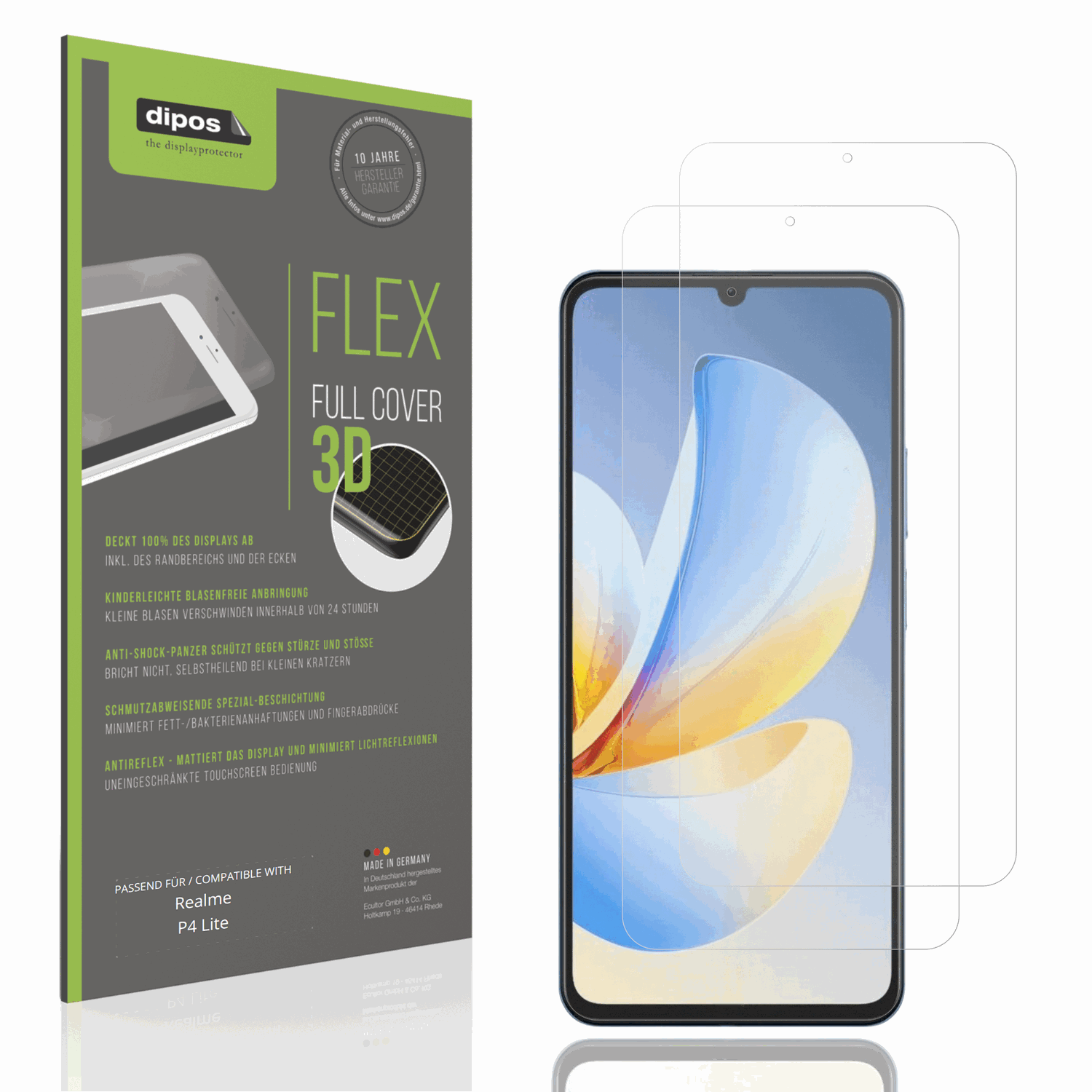 Matte Displayschutzfolie von dipos passend für Realme P4 Lite, 100% Displayabdeckung und blasenfreie Montage