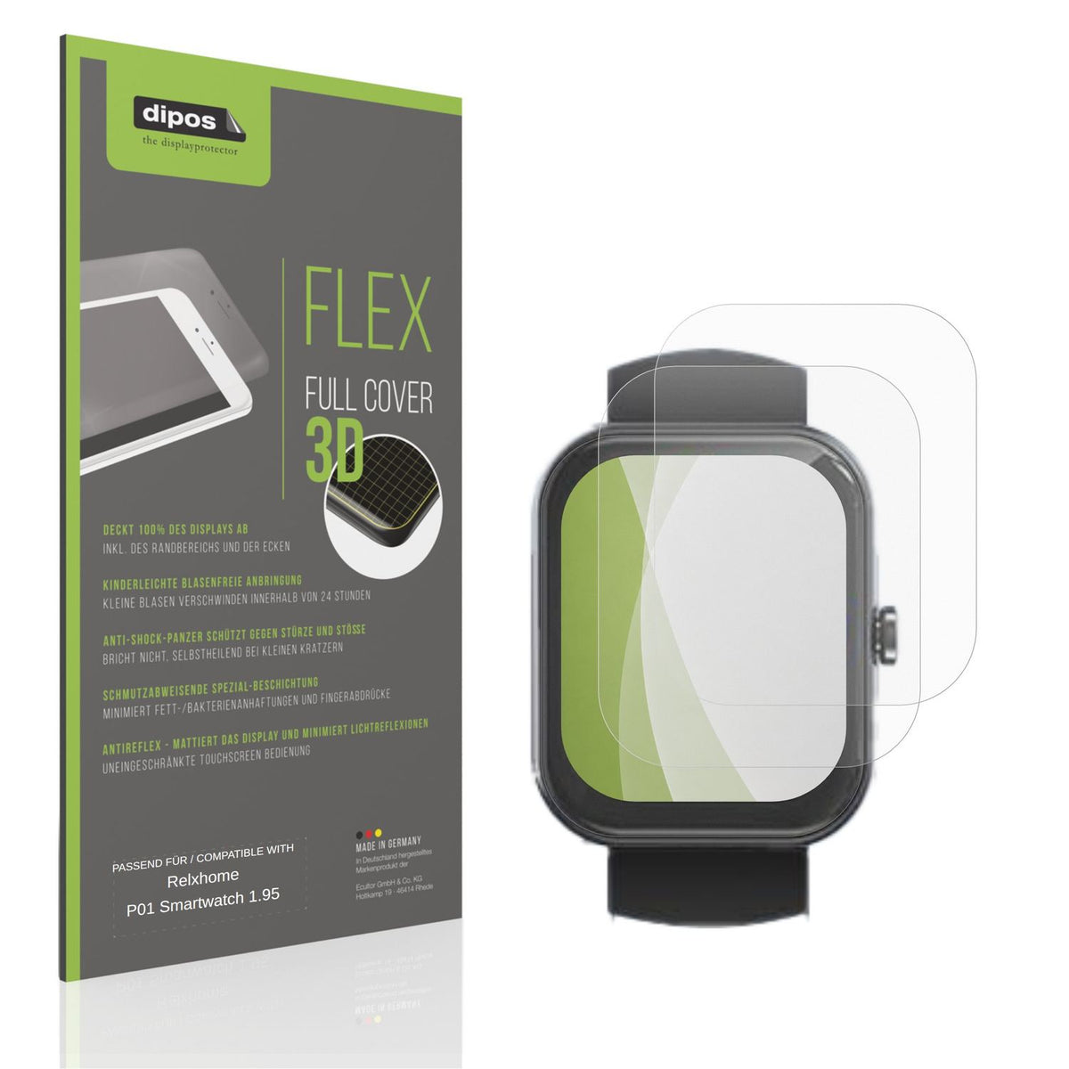 Matte Displayschutzfolie von dipos passend für Relxhome P01 Smartwatch 1.95, 100% Displayabdeckung und blasenfreie Montage