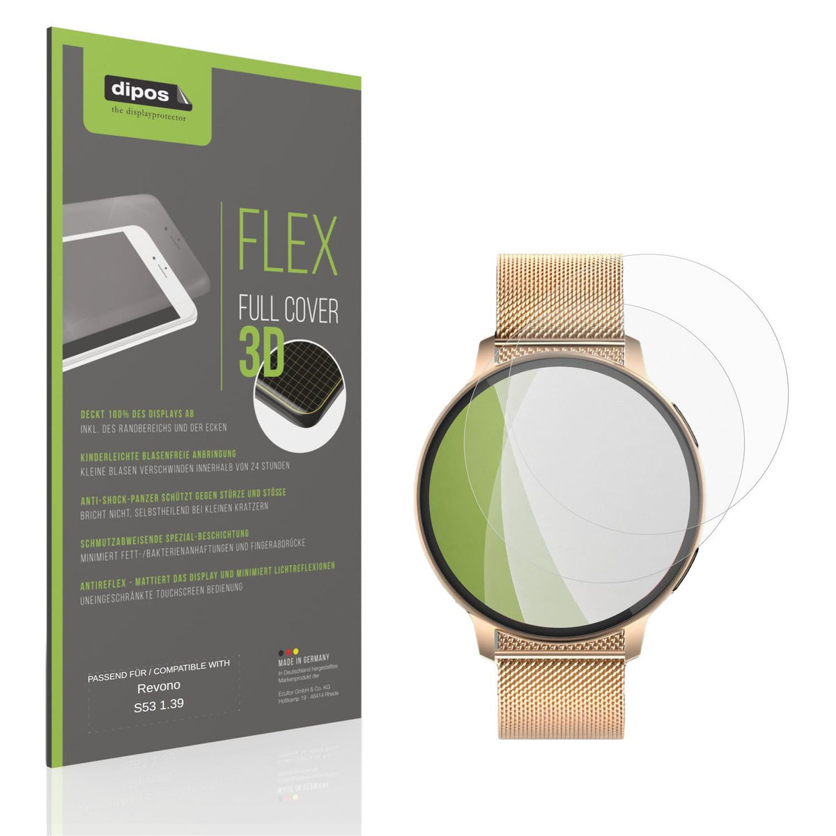 Matte Displayschutzfolie von dipos passend für Revono S53 1.39, 100% Displayabdeckung und blasenfreie Montage