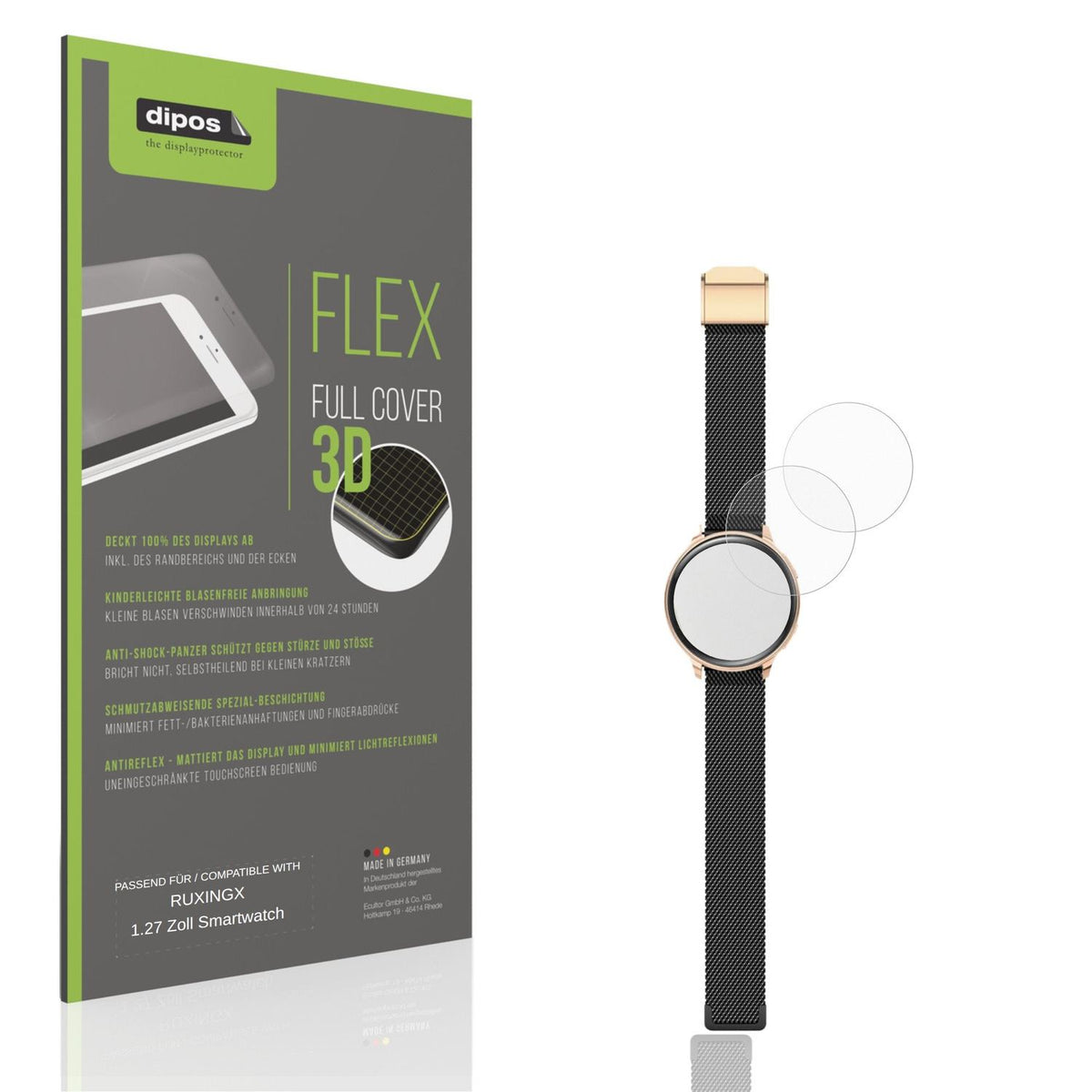 Matte Displayschutzfolie von dipos passend für RUXINGX 1.27 Zoll Smartwatch, 100% Displayabdeckung und blasenfreie Montage