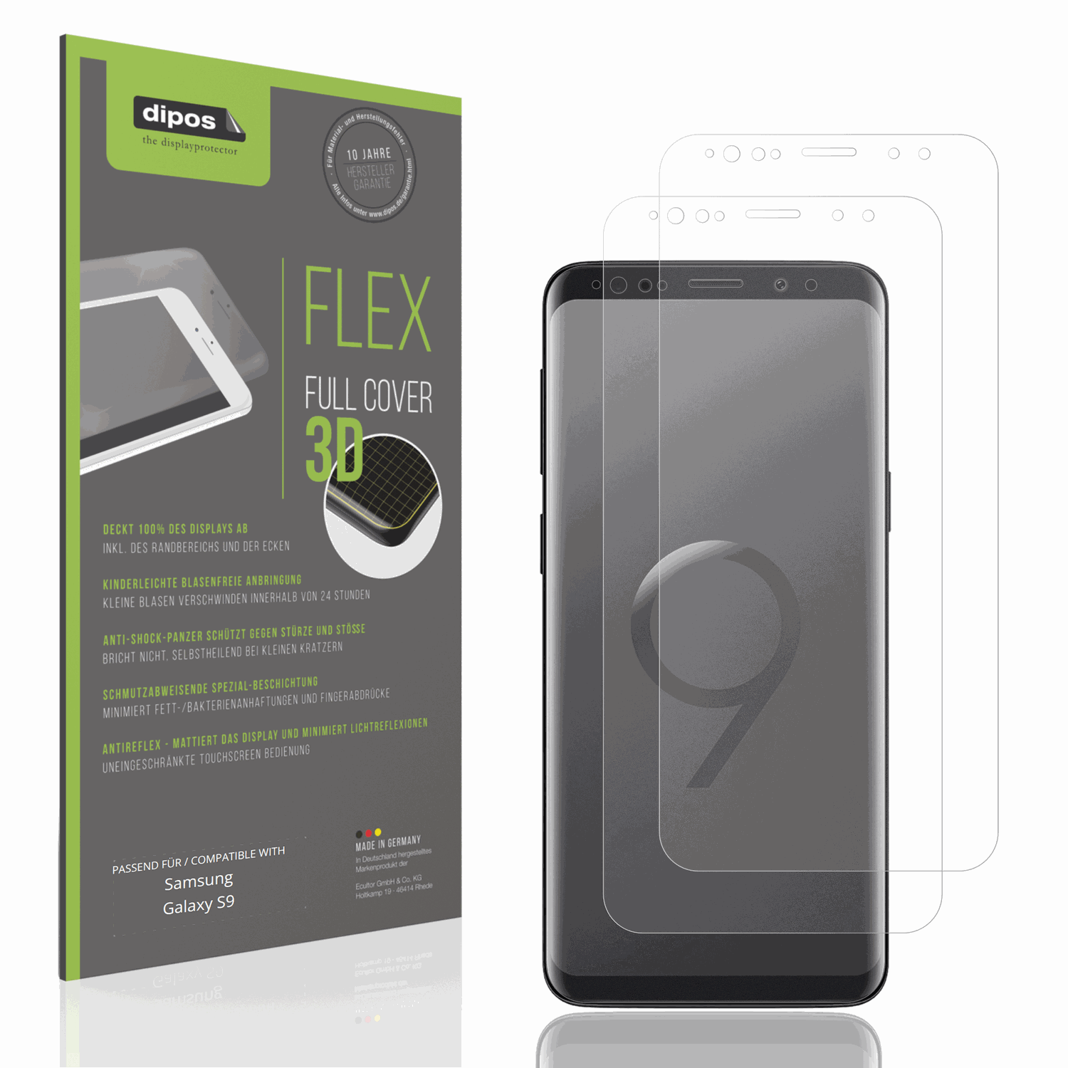 Matte Displayschutzfolie von dipos passend für Samsung Galaxy S9, 100% Displayabdeckung und blasenfreie Montage