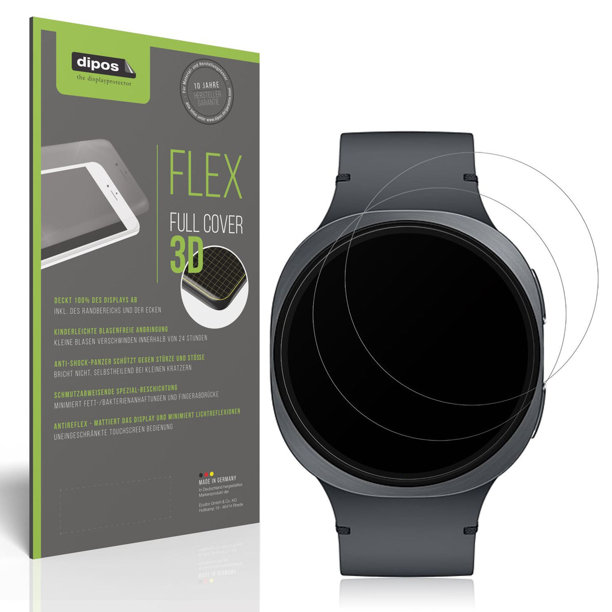 Matte Displayschutzfolie von dipos passend für Samsung Galaxy Watch8 40mm, 100% Displayabdeckung und blasenfreie Montage