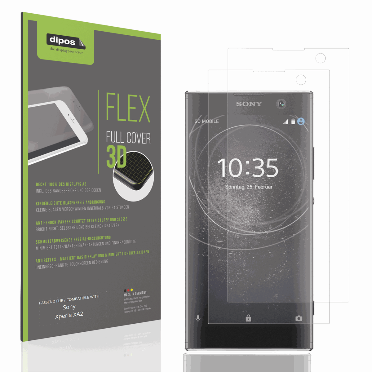 Matte Displayschutzfolie von dipos passend für Sony Xperia XA2, 100% Displayabdeckung und blasenfreie Montage